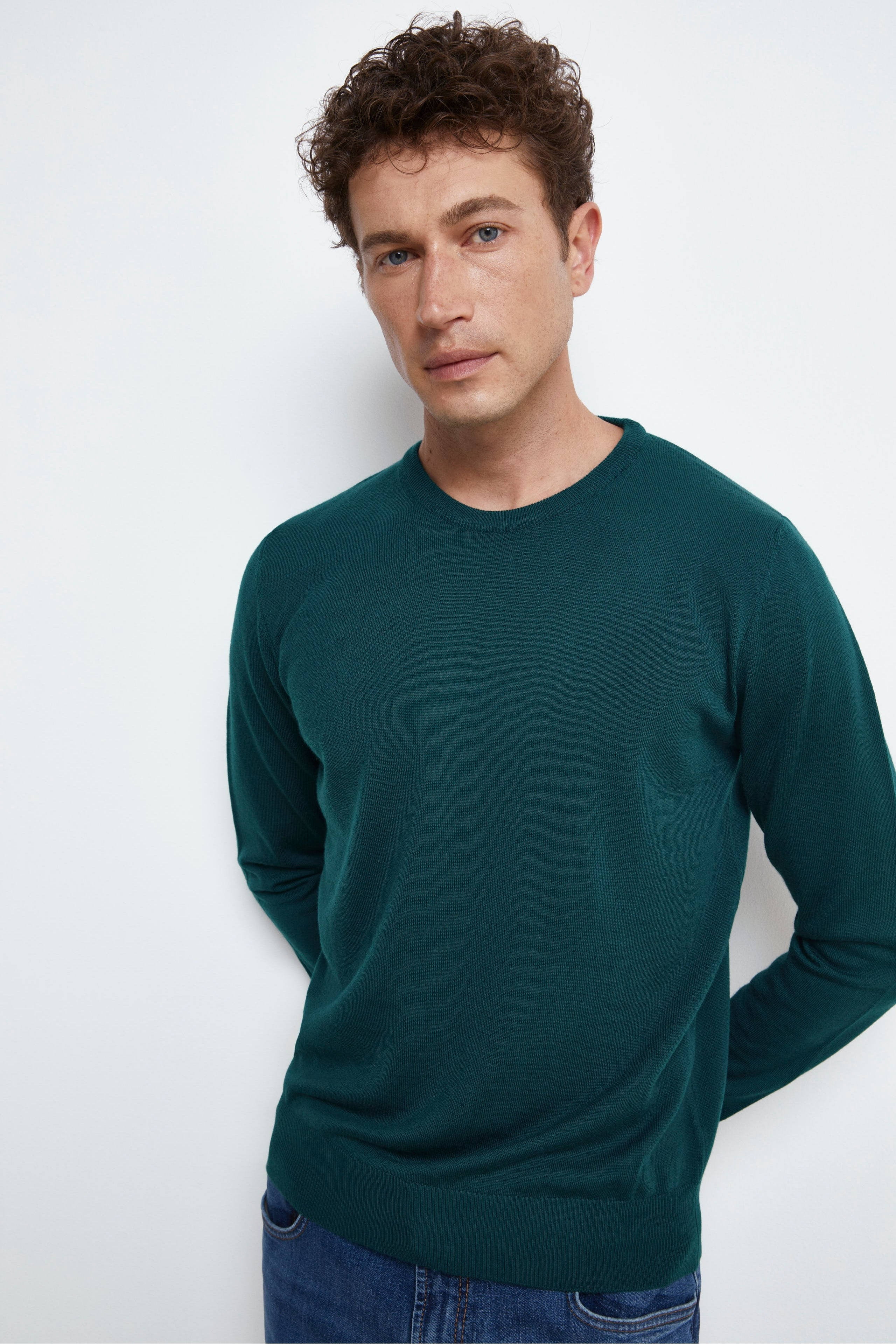 Pull Col Rond en Laine Mérinos - Vert foncé