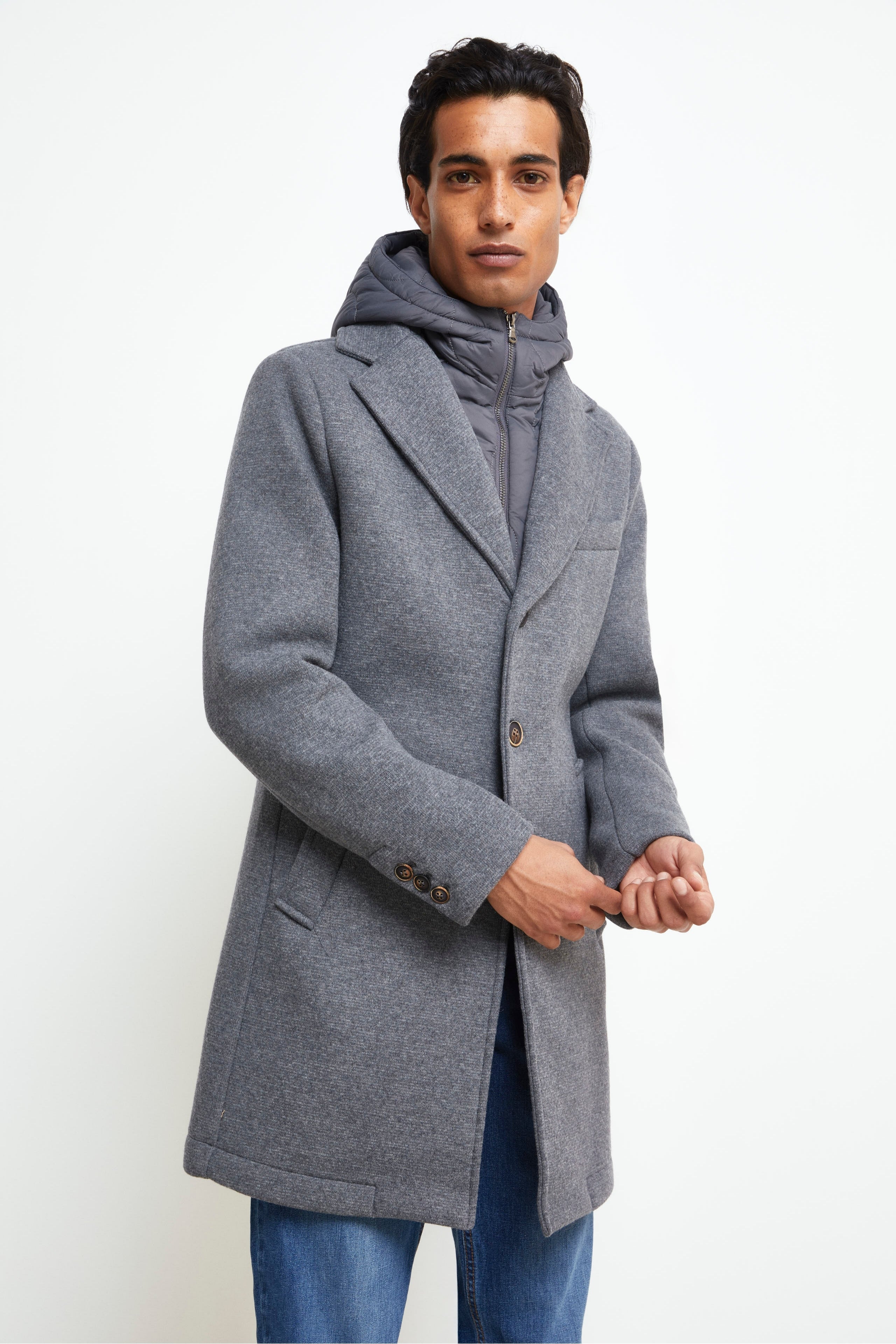 Hooded Wool Blend Coat - grey