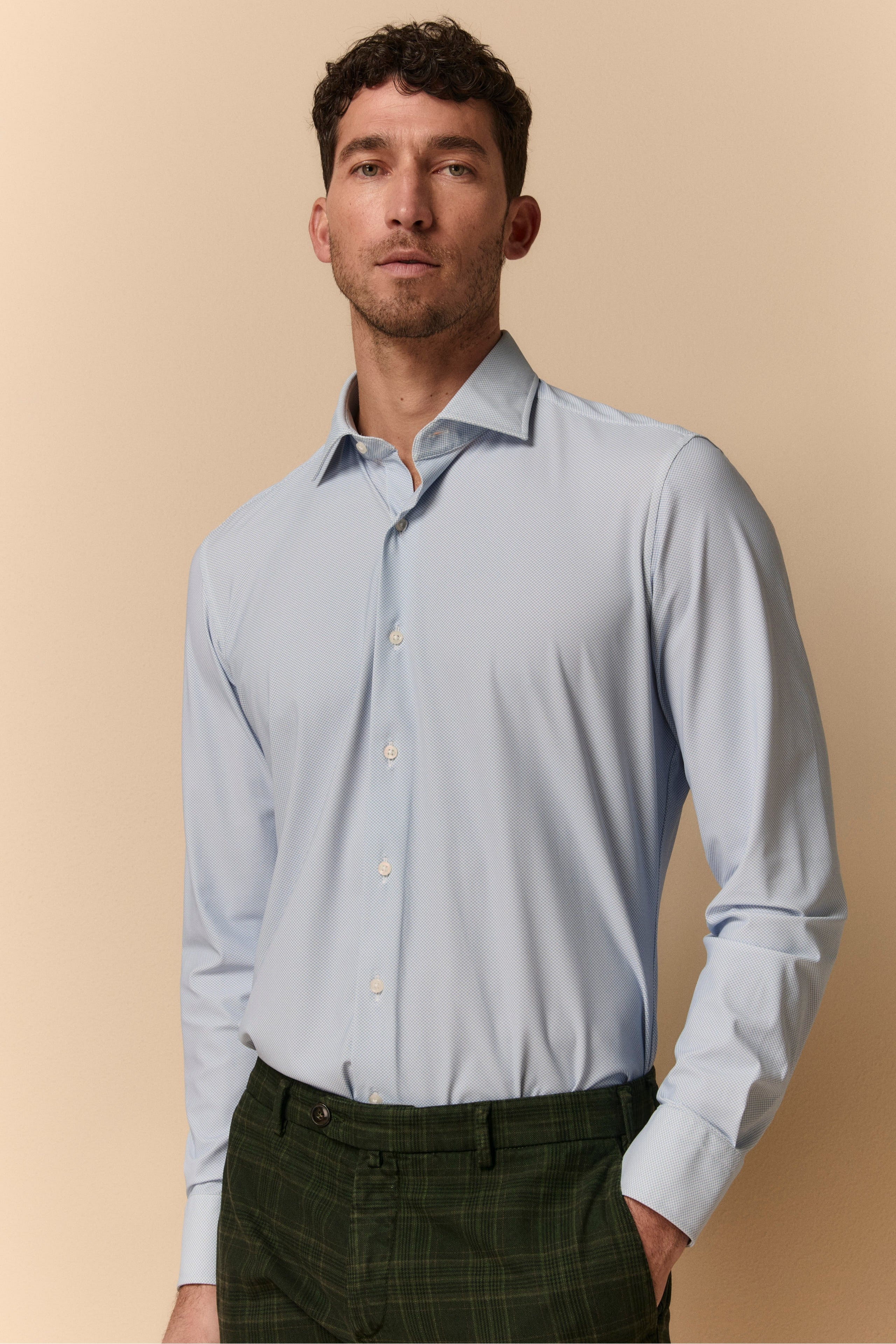 Micro-Pattern Slim Fit Shirt in Jersey - White-Light blue pattern