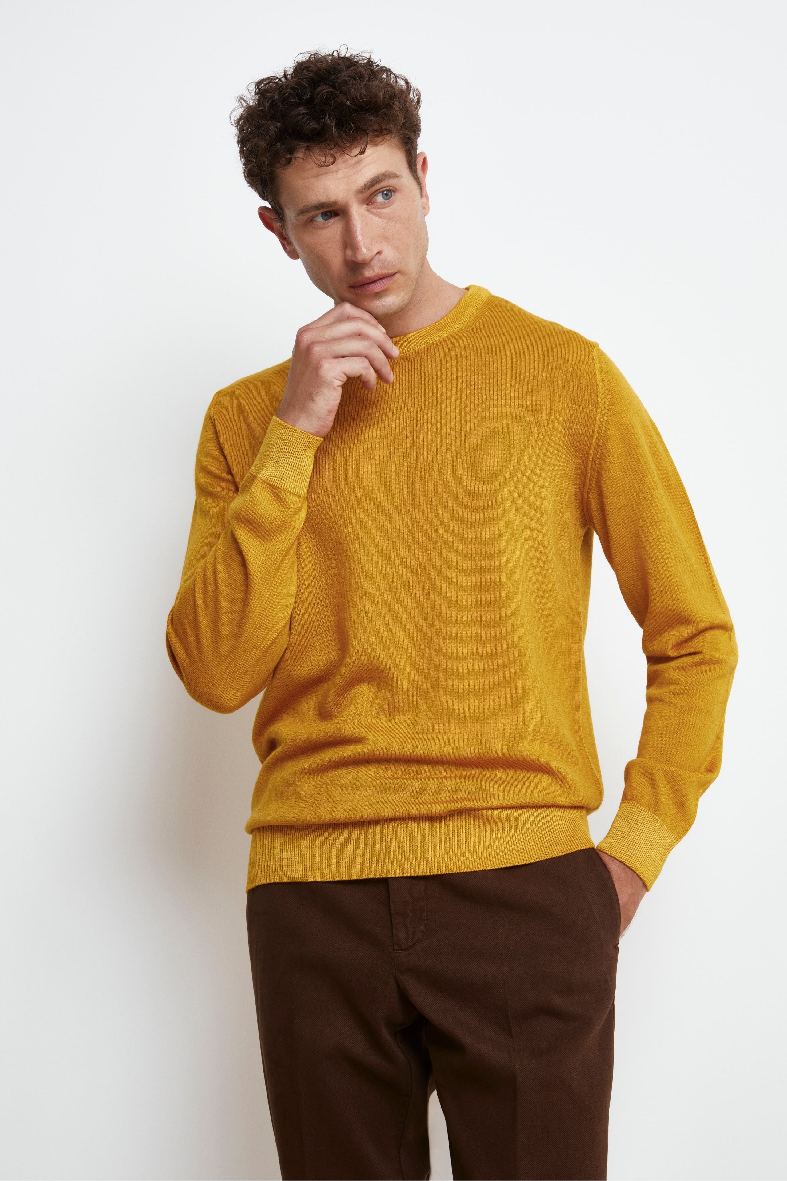 Extrafine Merino Wool Crew Neck - MUSTARD