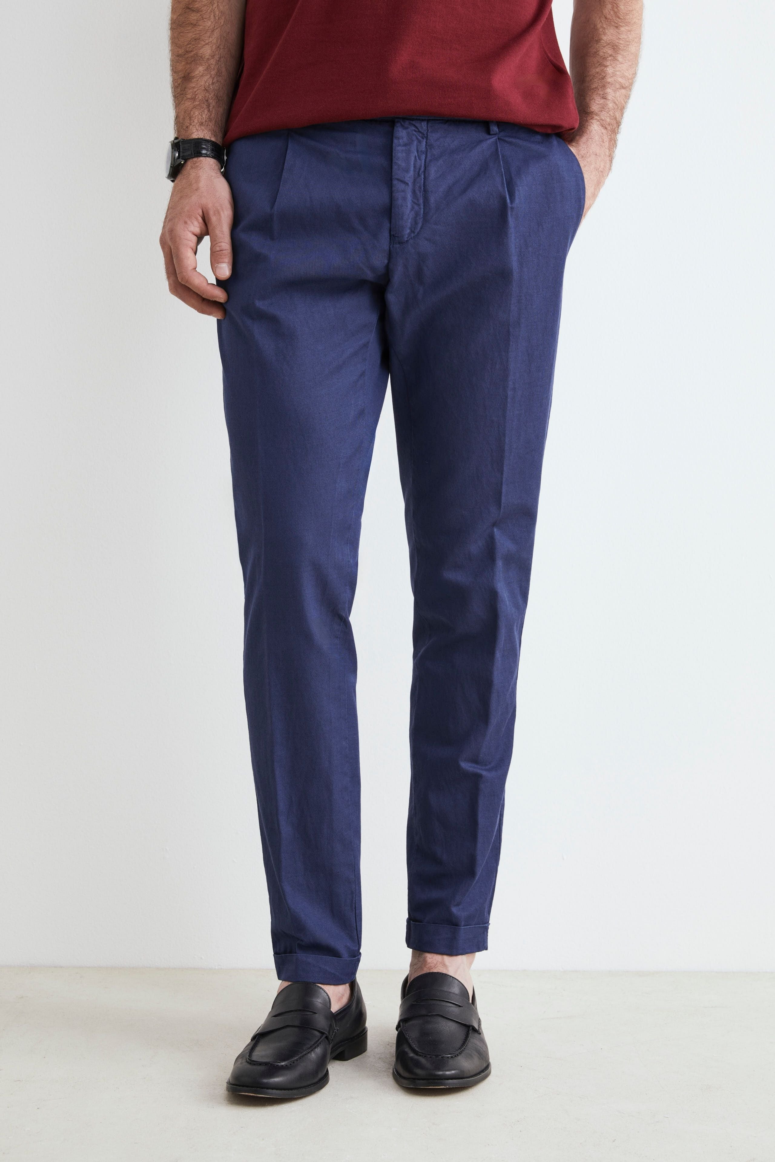 Pantalon à plis pour hommes - Bleu moyen