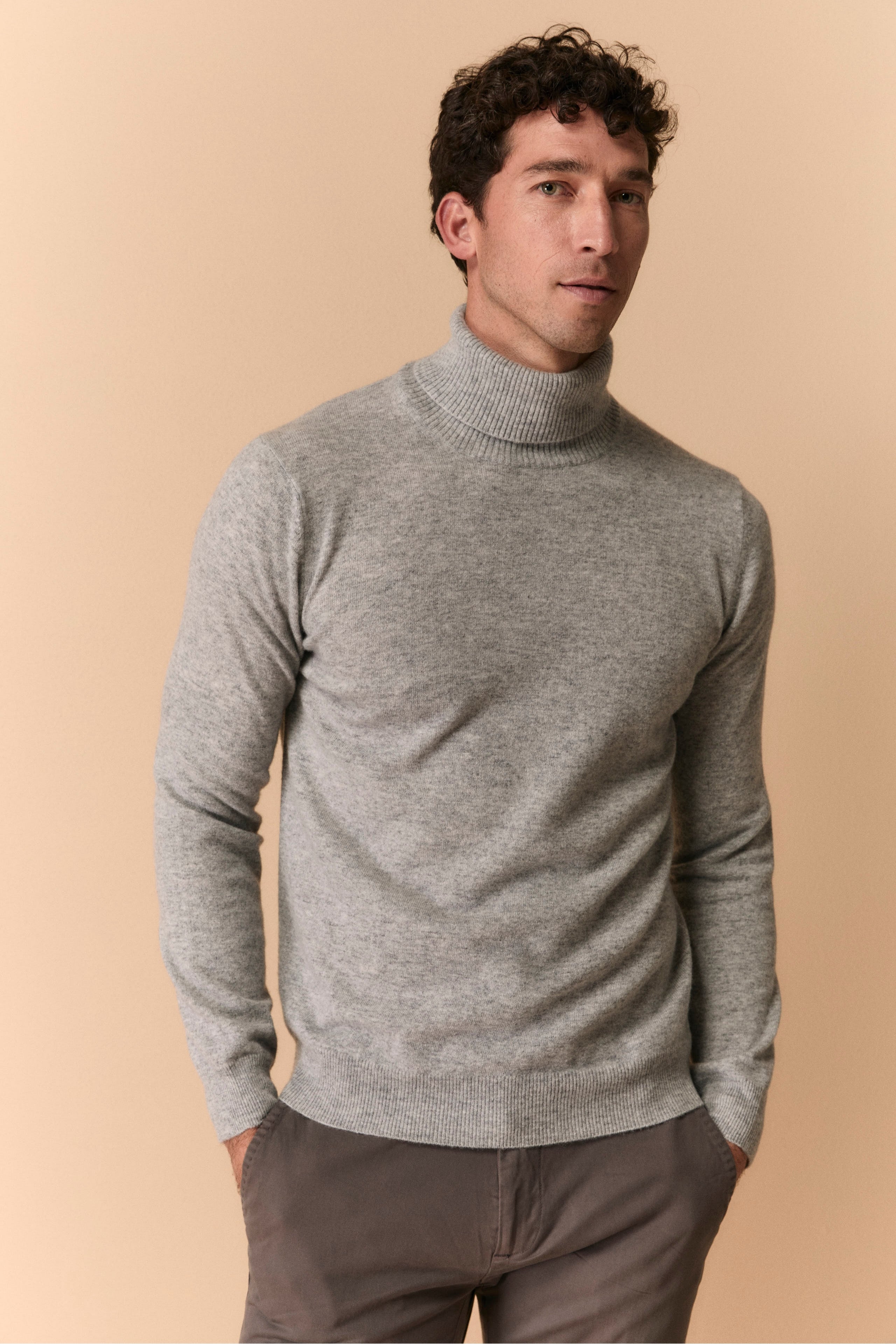 Wool and cashmere turtleneck - Light grey