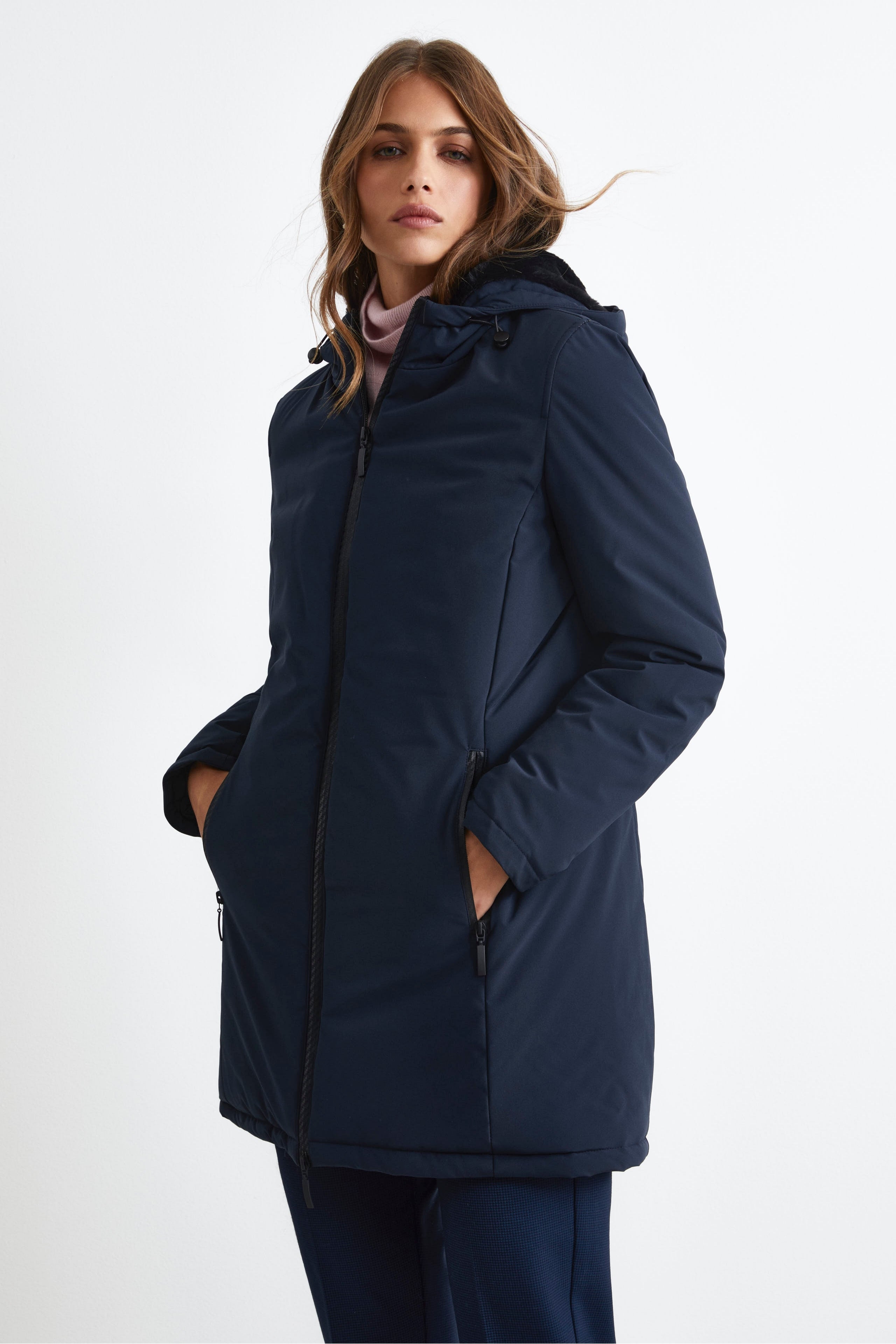 Long Hooded Jacket - Blue