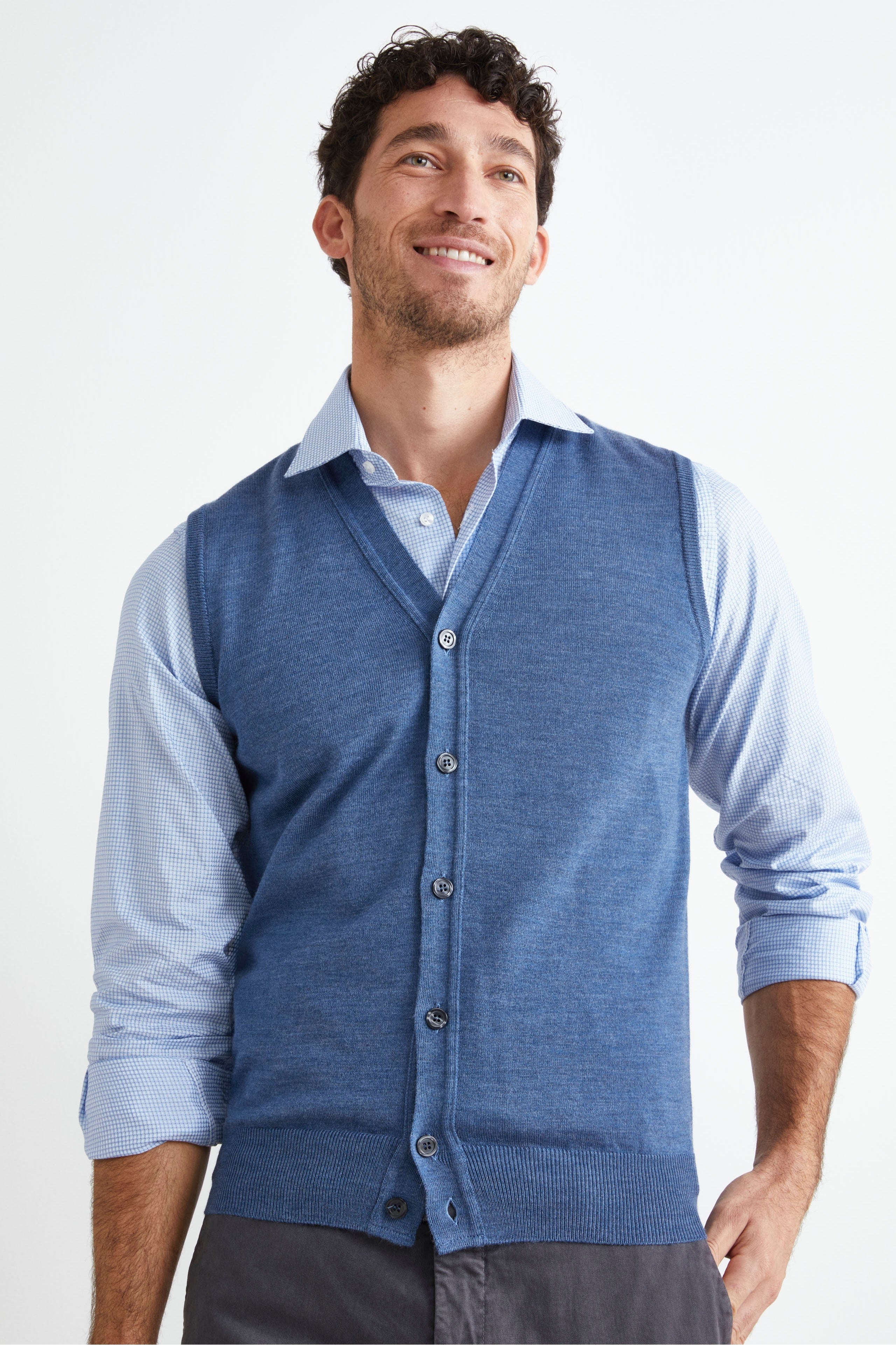 Gilet Boutonné en Laine Mérinos - DENIM