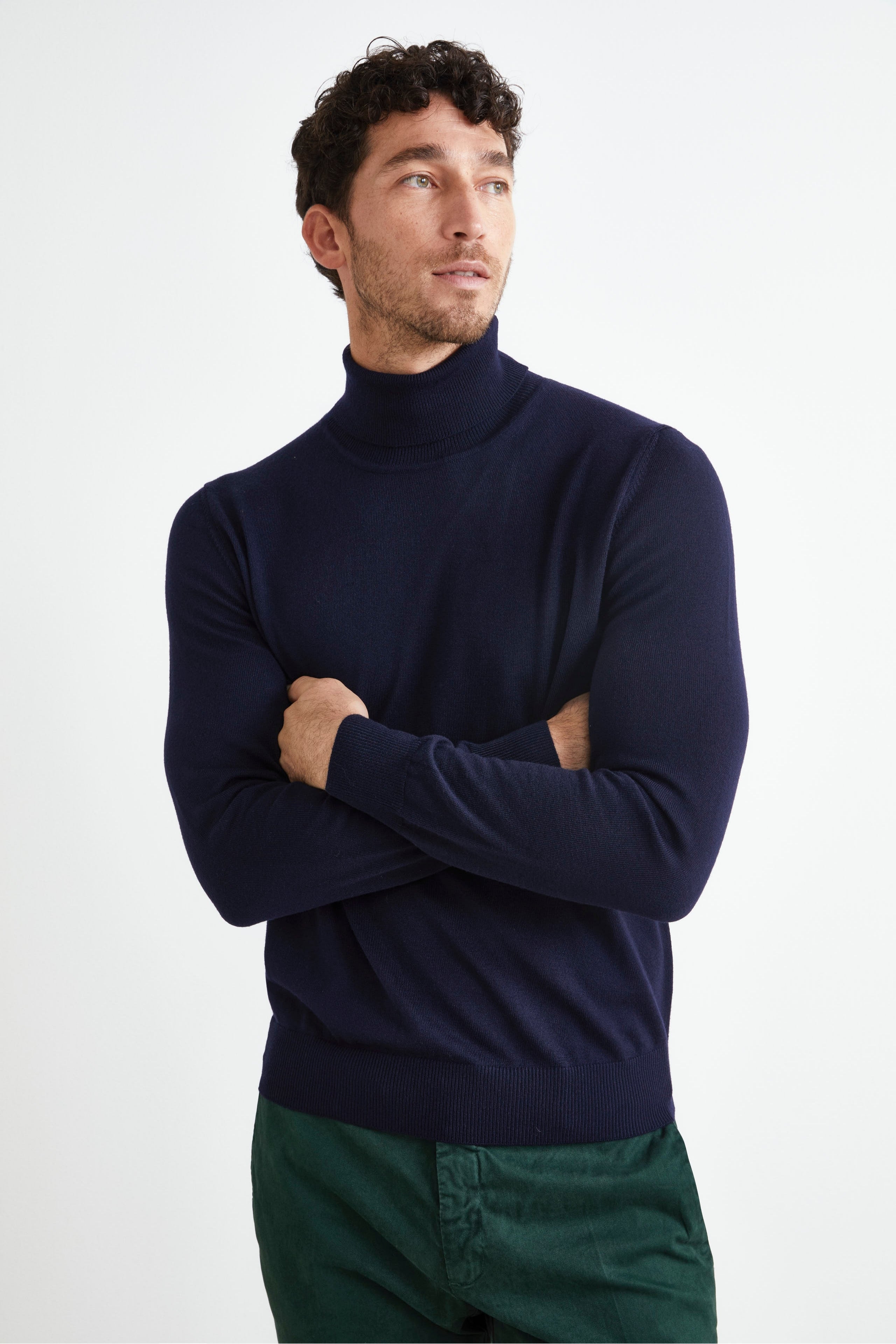 Rollkragenpullover aus Merinowolle - BLAU