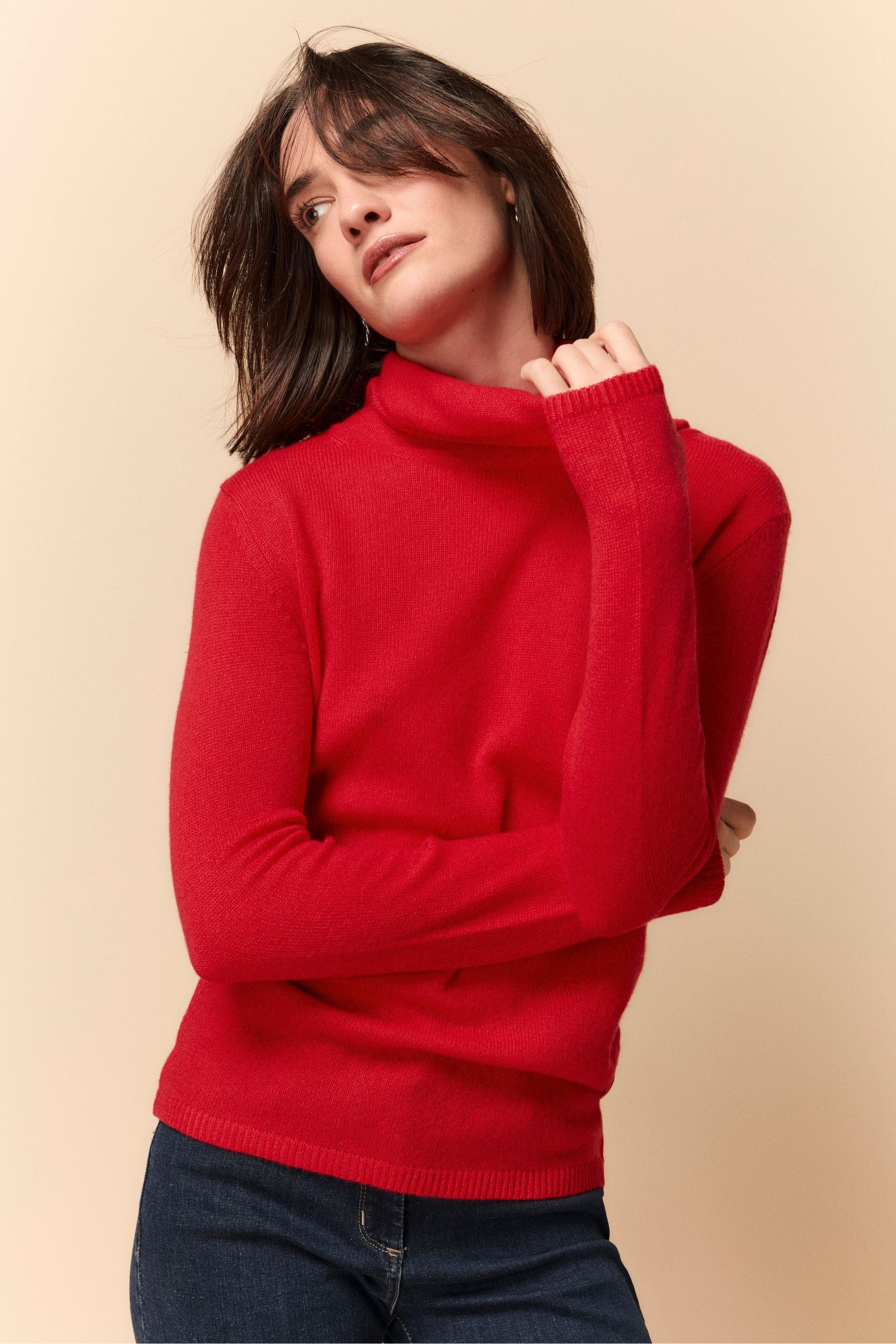 Soft Turtle Neck Sweater in Cashmere - Coral pink