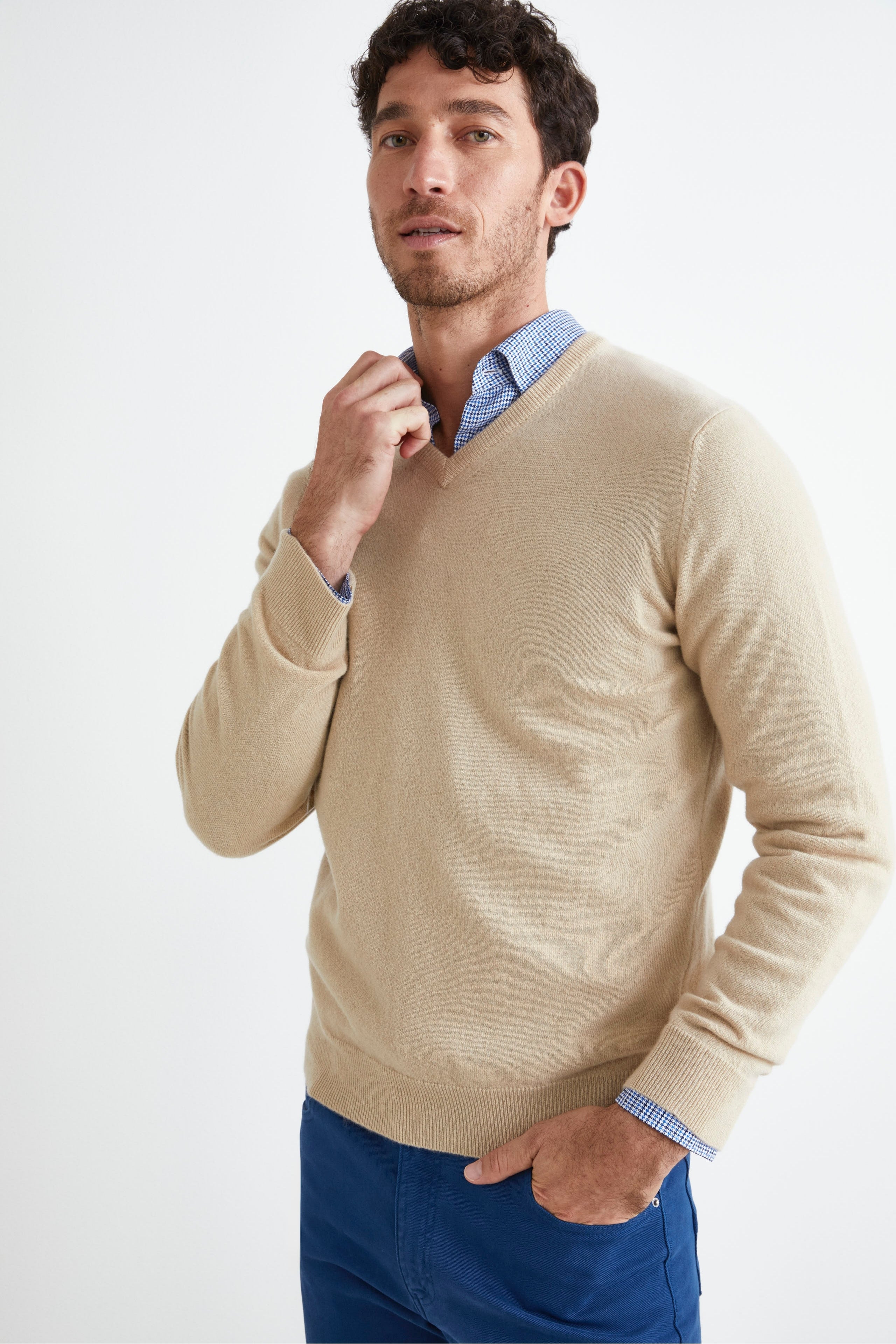 Wool V-neck sweater - Sand brown