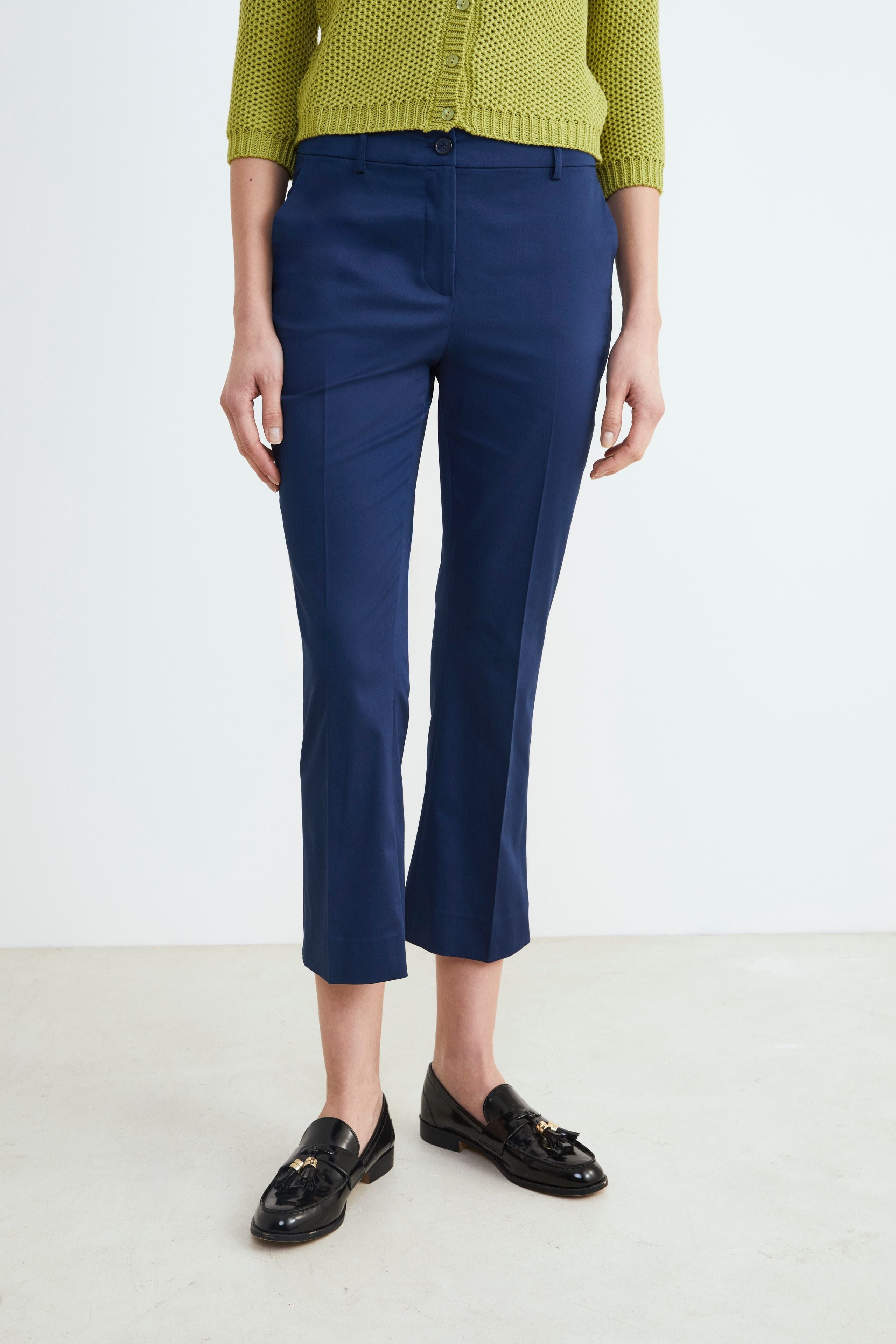 Mid-flare cotton trousers - DENIM