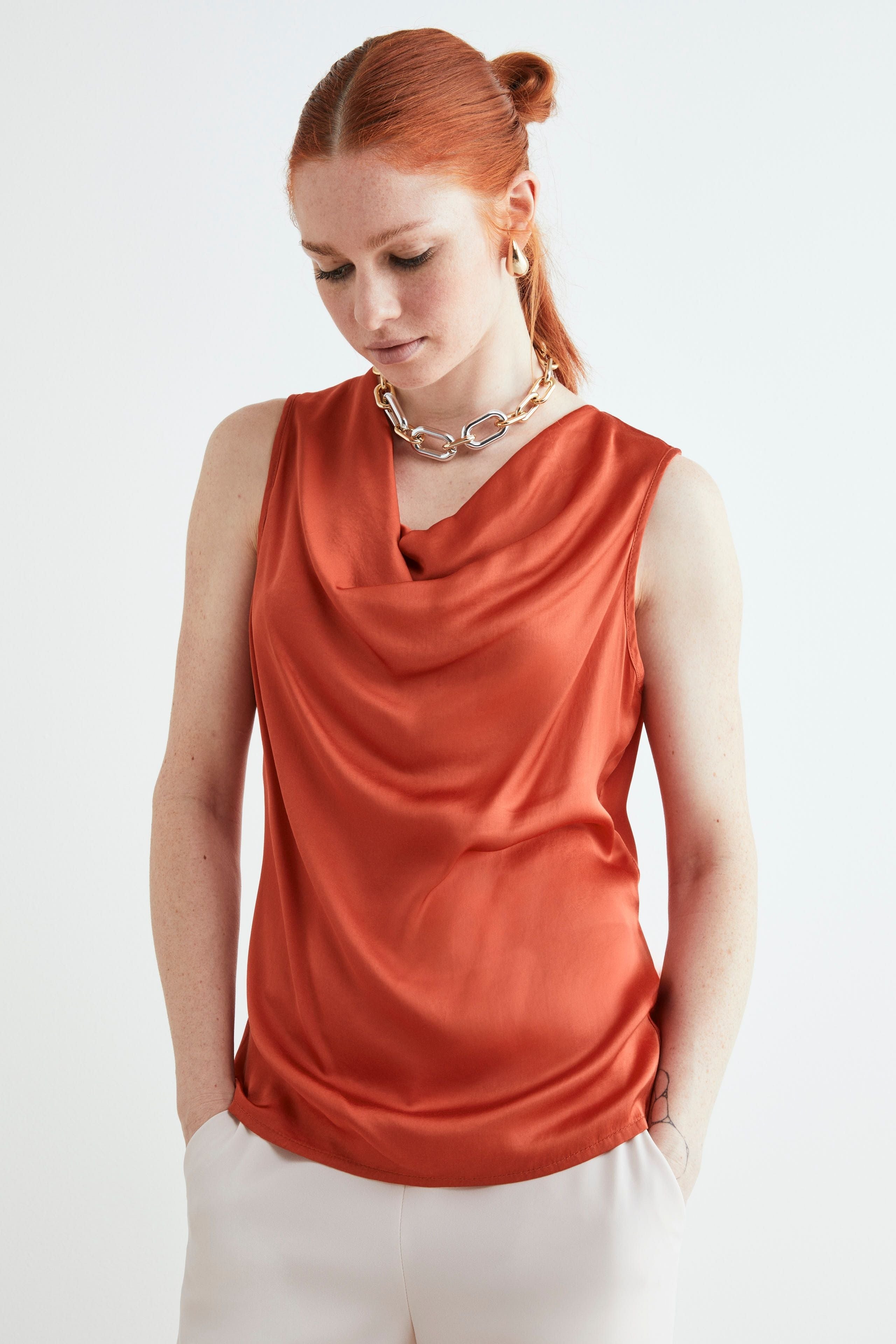 Haut élégant en satin - Orange