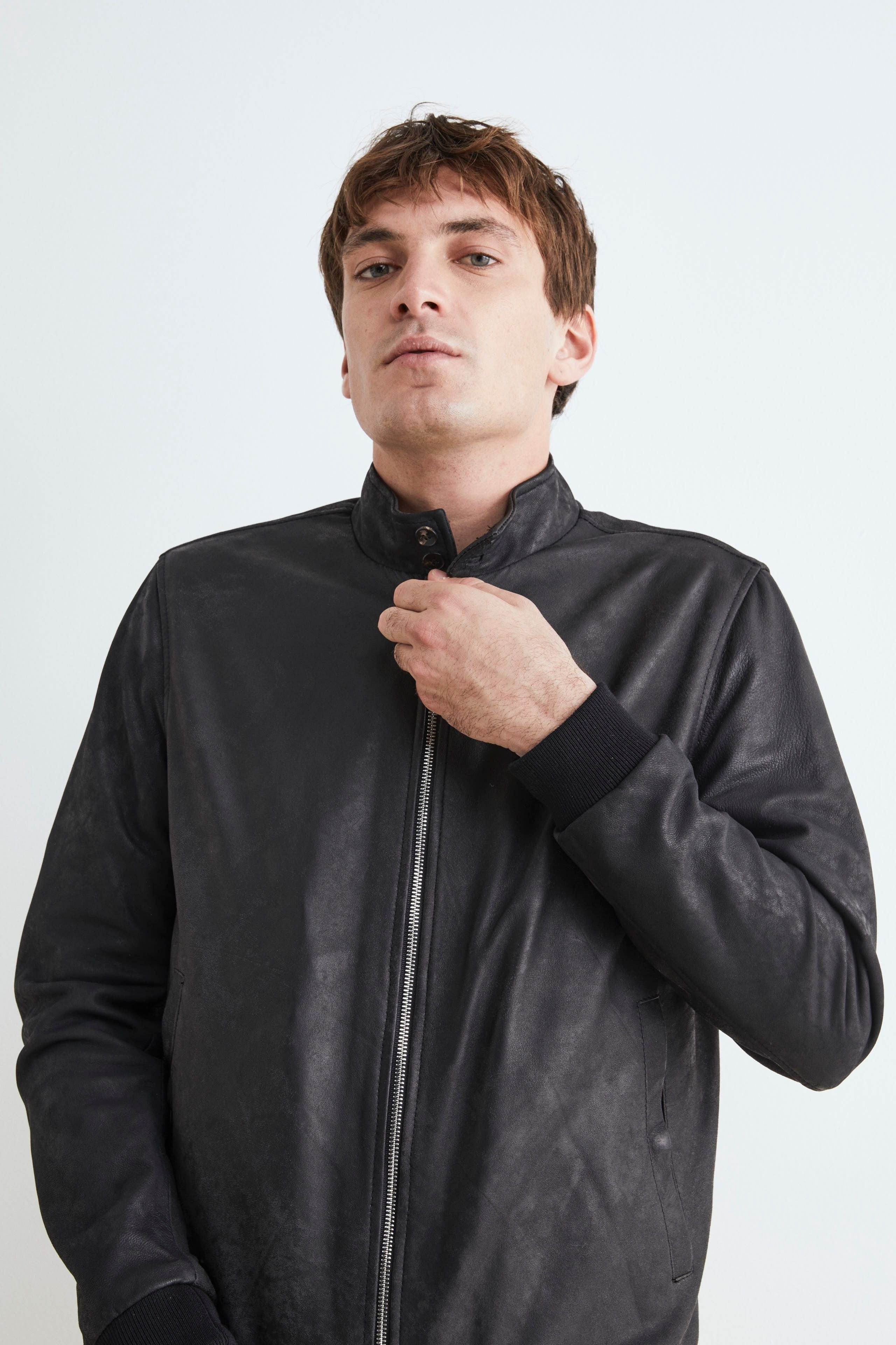 Men’s leather bomber jacket - BLACK