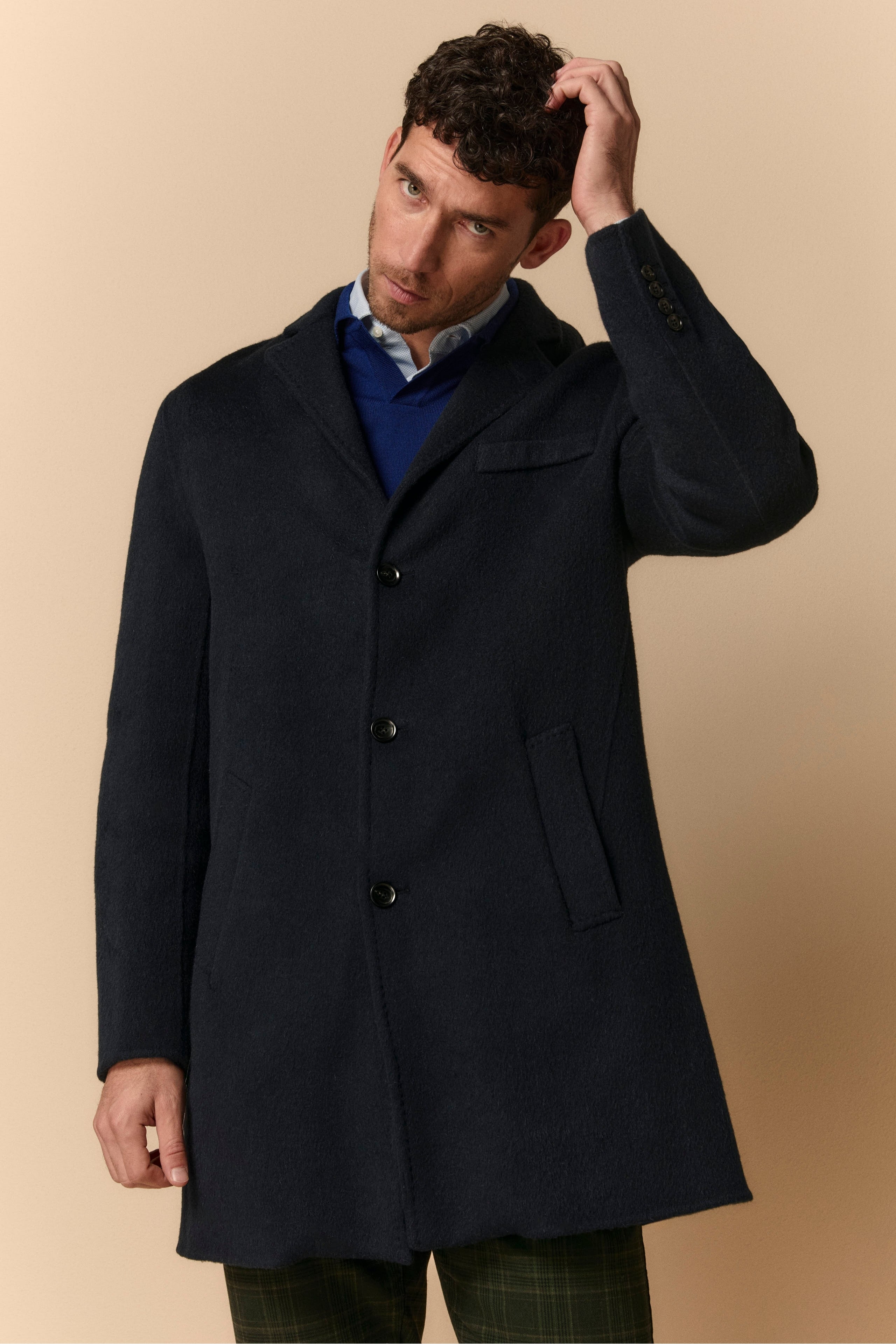 Wool Coat with Down Vest - BLUE