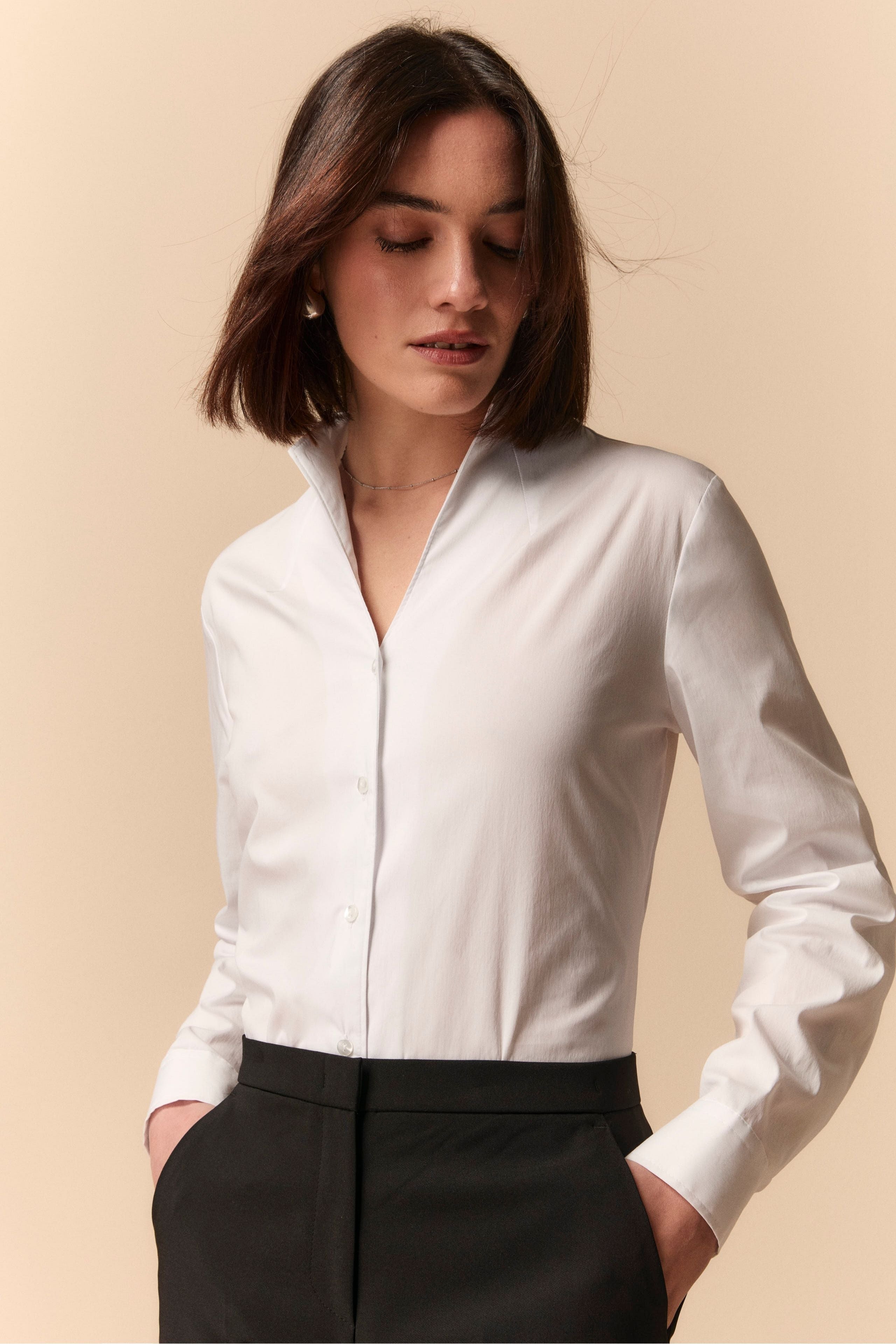 Slim High-Collar Shirt - WHITE