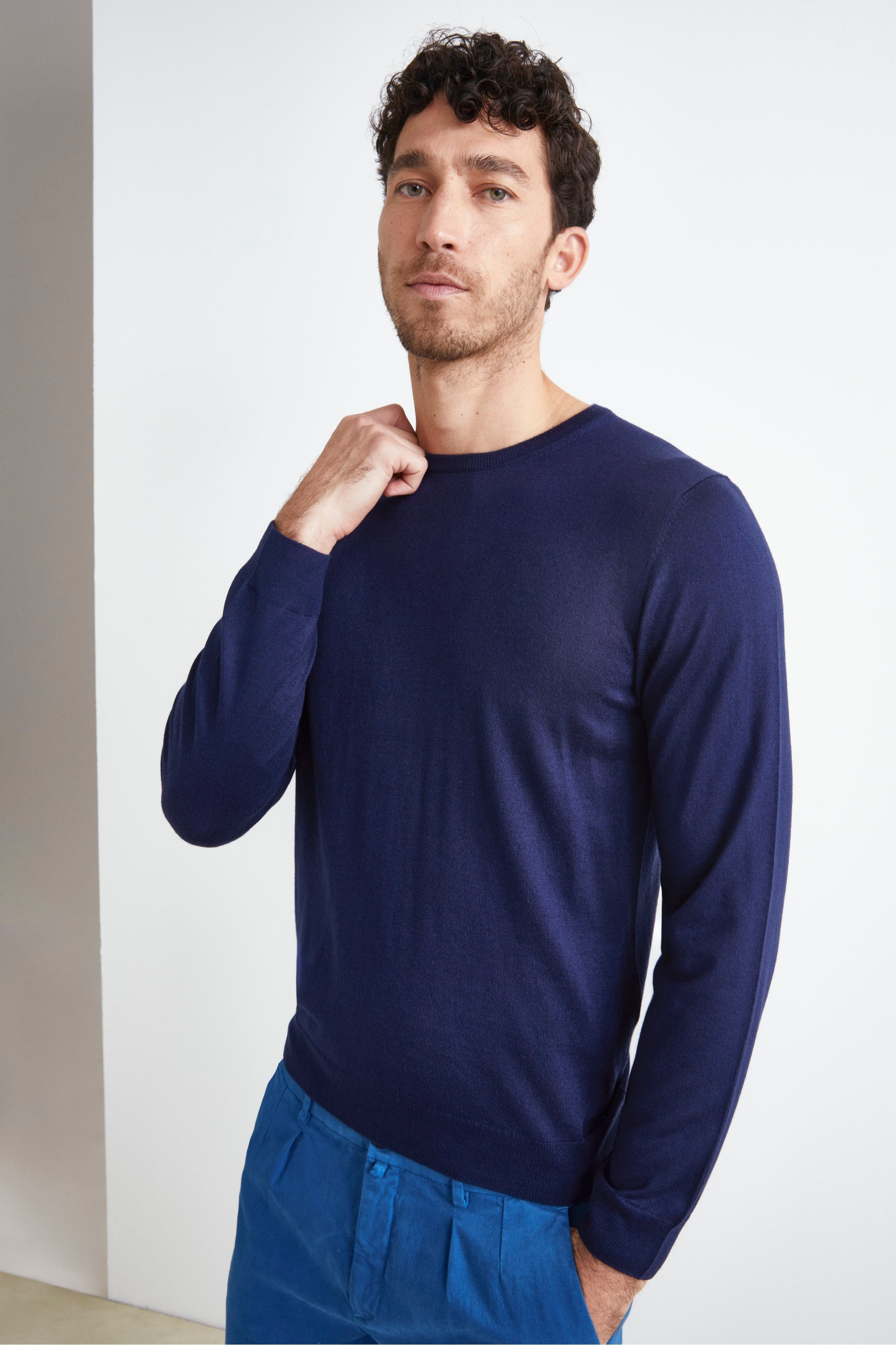 Extra-fine silk and cashmere jersey - Midnight blue