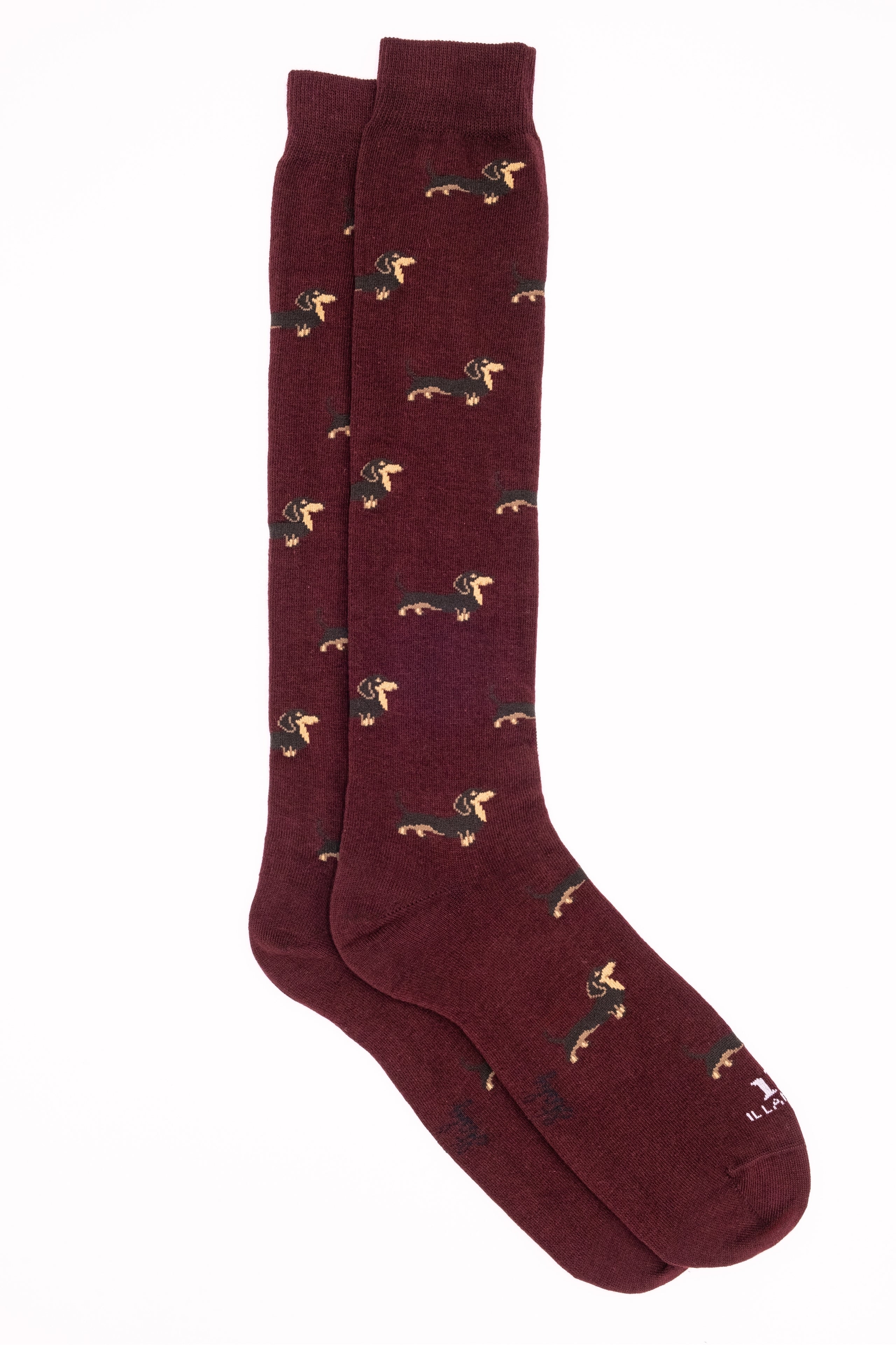 Patterned Long Cotton Socks - Burgundy