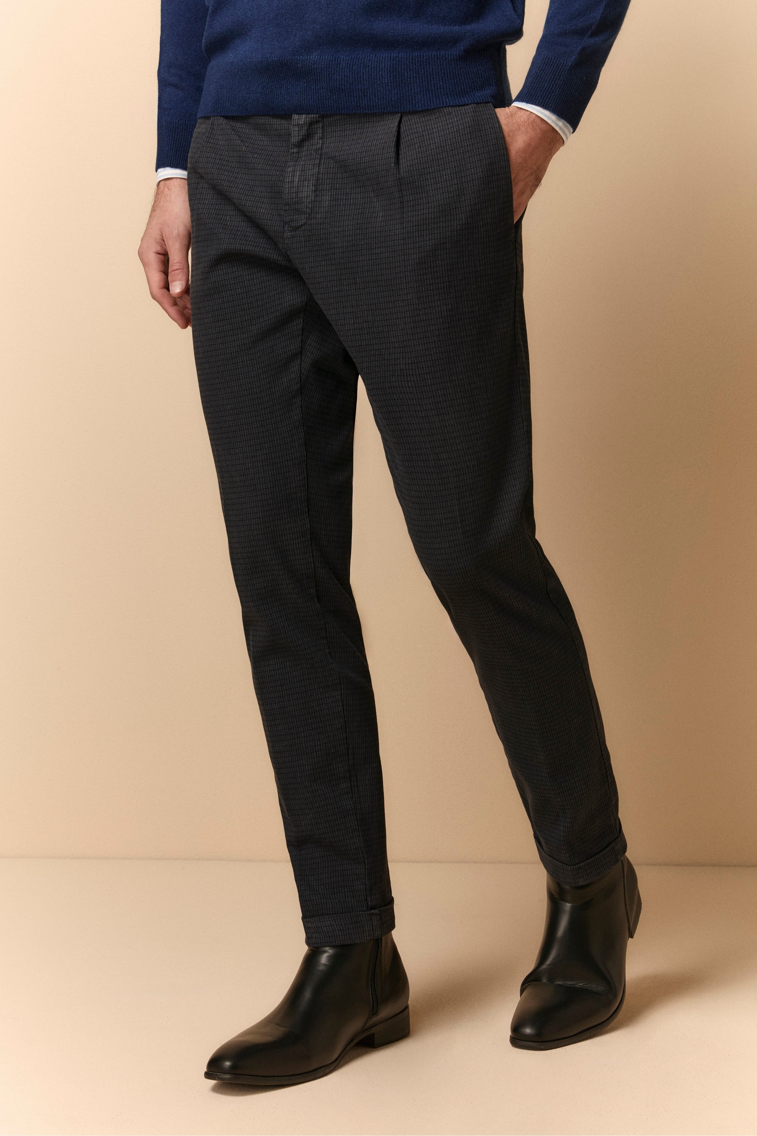 Pantalon Regular Fit à Motifs avec Revers - P-Poule bleue