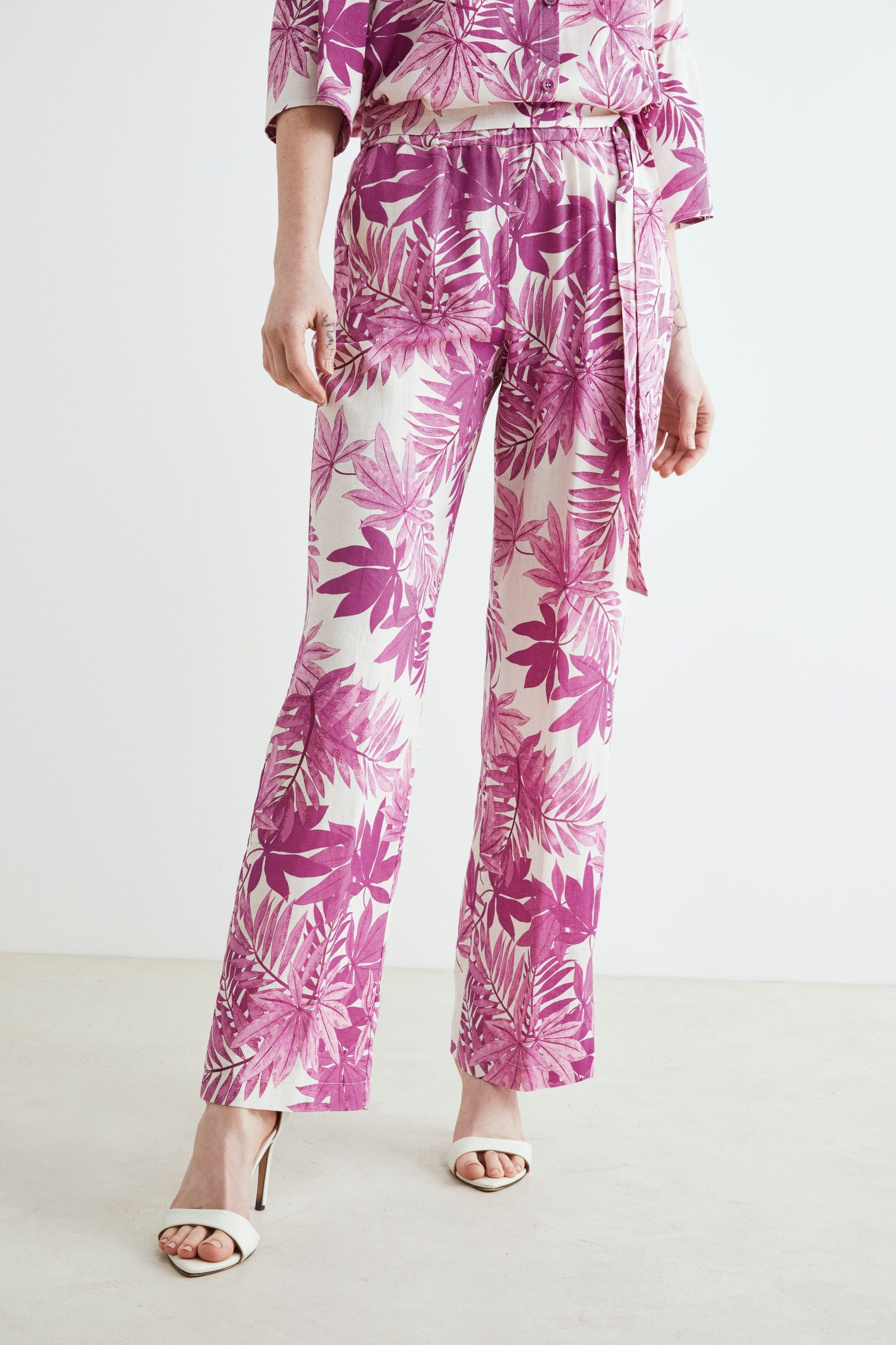 Linen patterned trousers - Azalea pattern