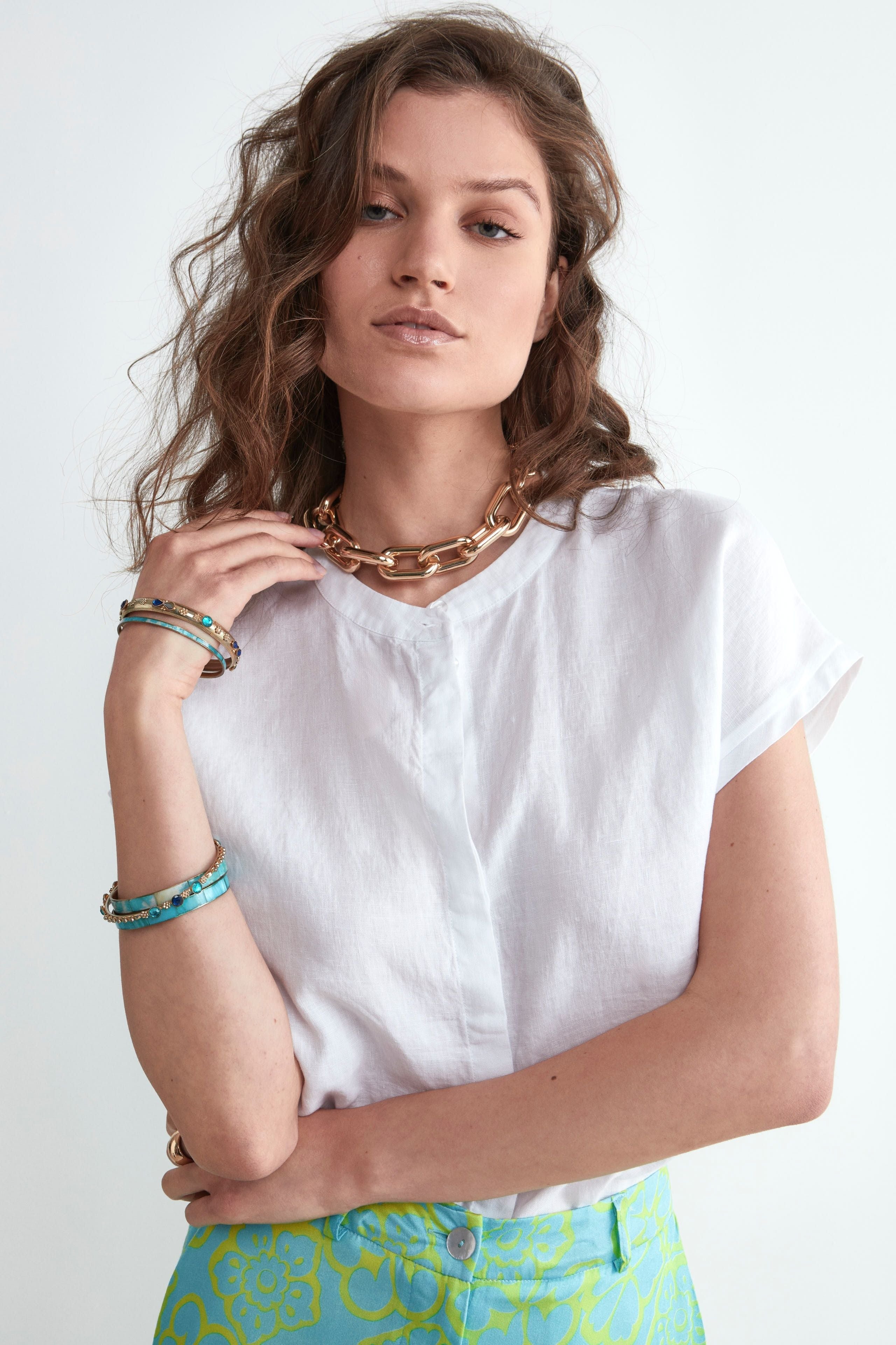 Sleeveless White Linen Shirt - WHITE