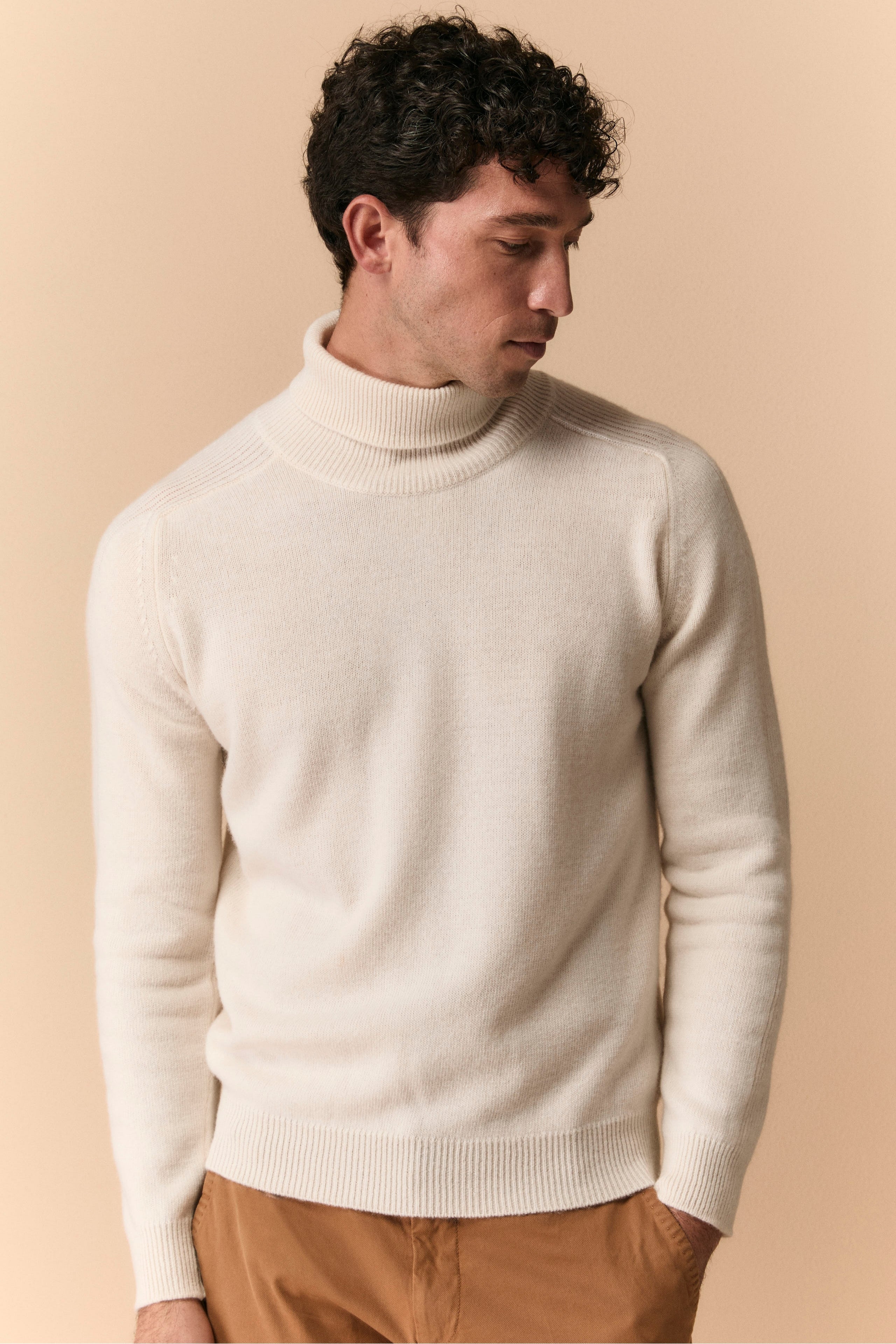 Pull Col Roulé en Laine et Cachemire - Blanc crème