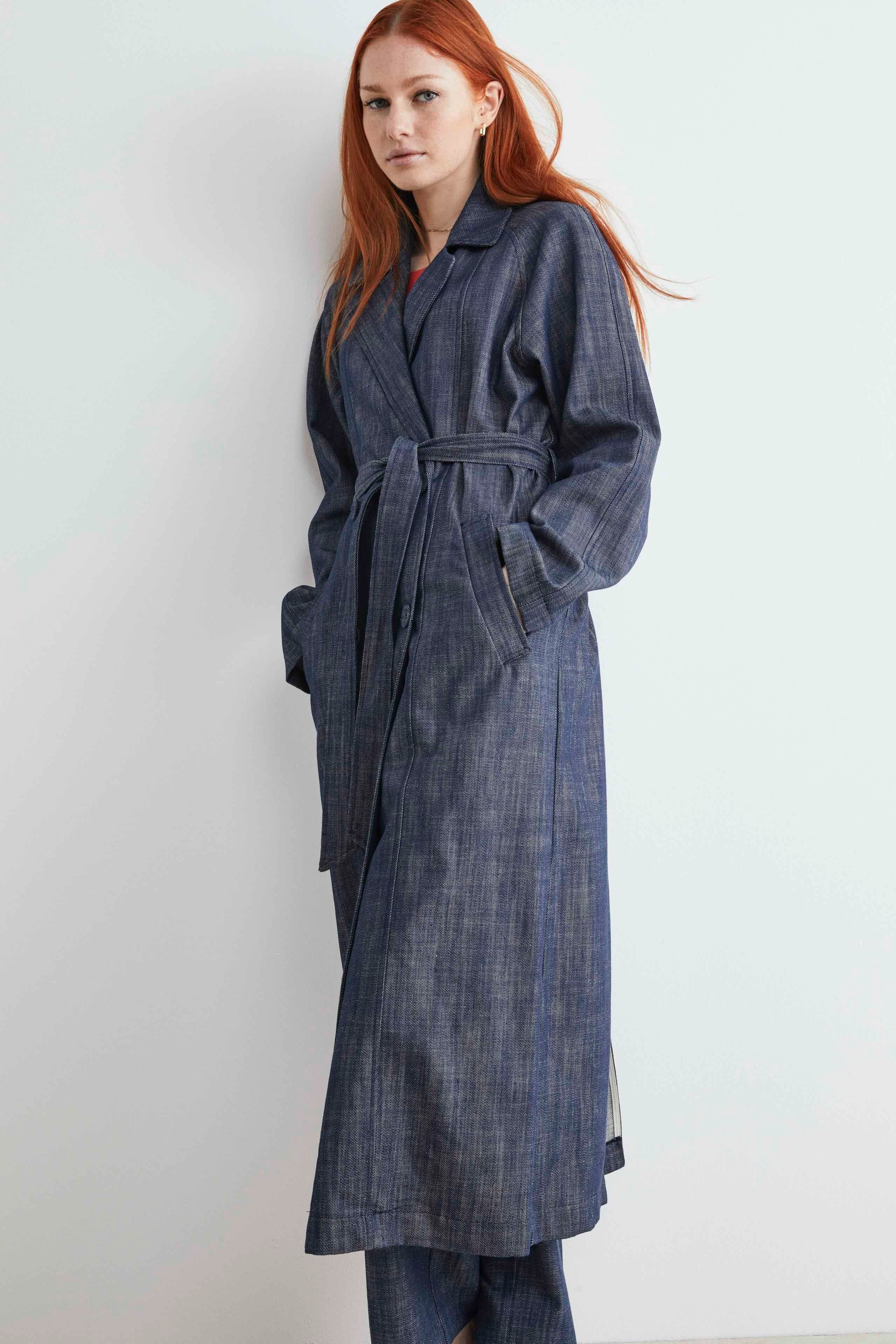 Cotton midi trench coat - DENIM