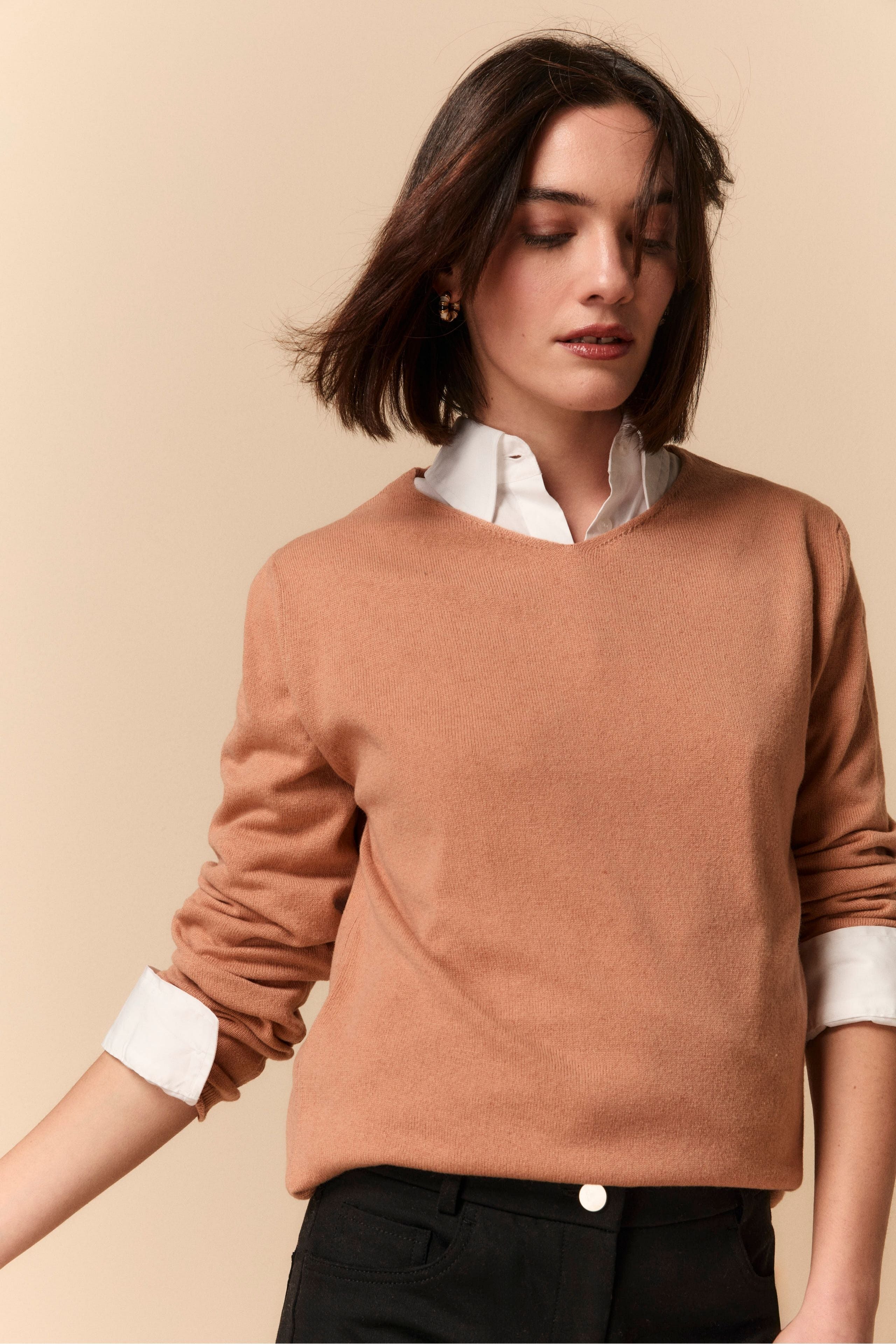 Pull Col V en Soie et Cachemire - -