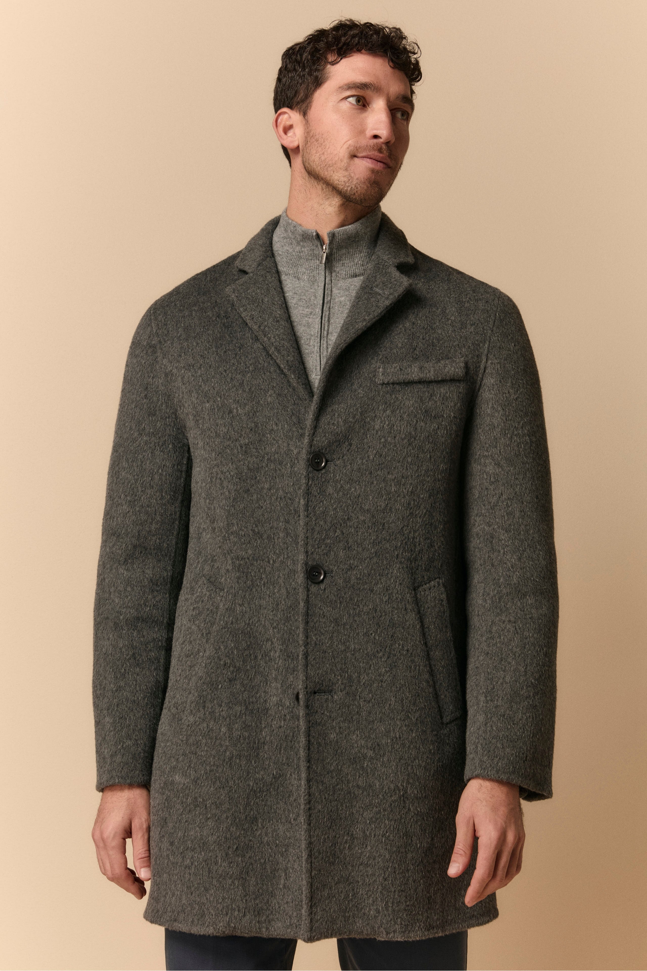 Wool Coat with Down Vest - Dark grey