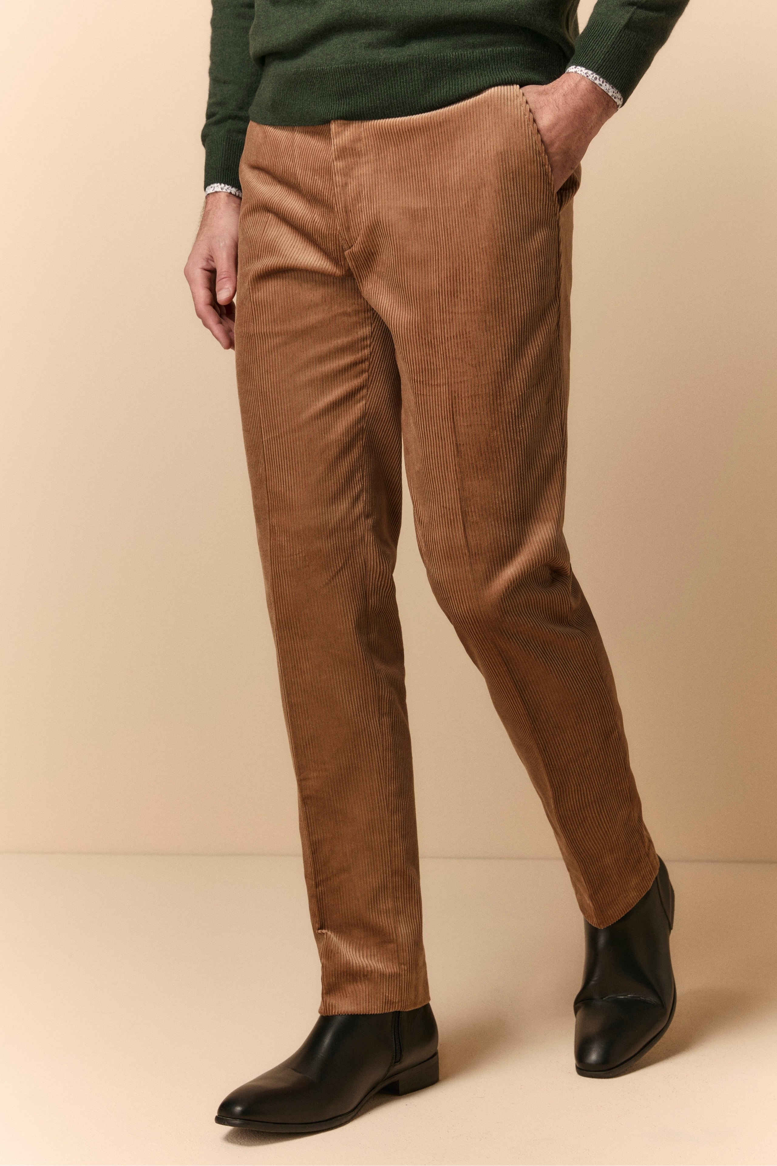 Ribbed Velvet Trousers - Brown