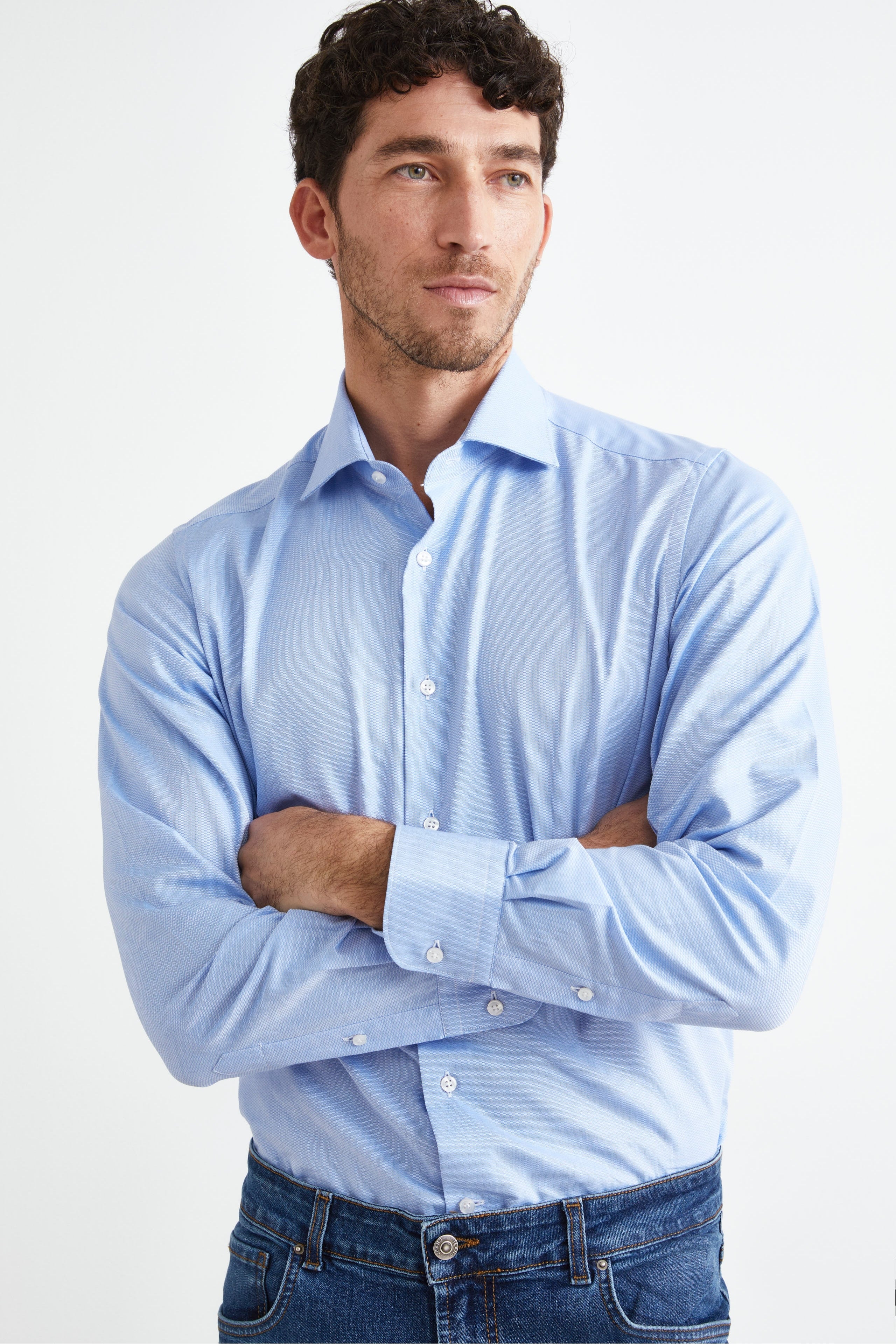 Regular Fit Shirt with French Collar - Light blue pattern