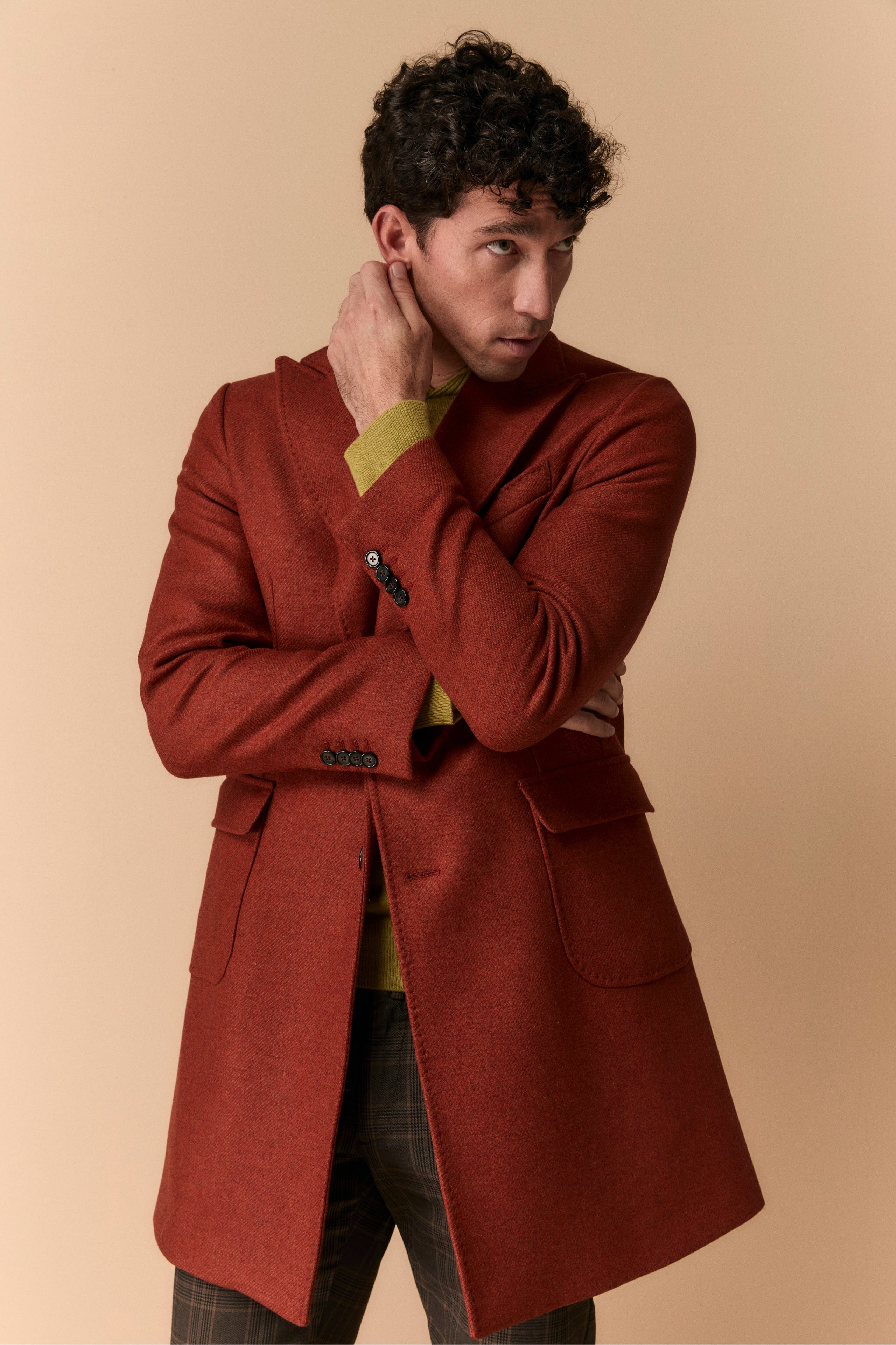 Twill Coat in Wool - Brick red