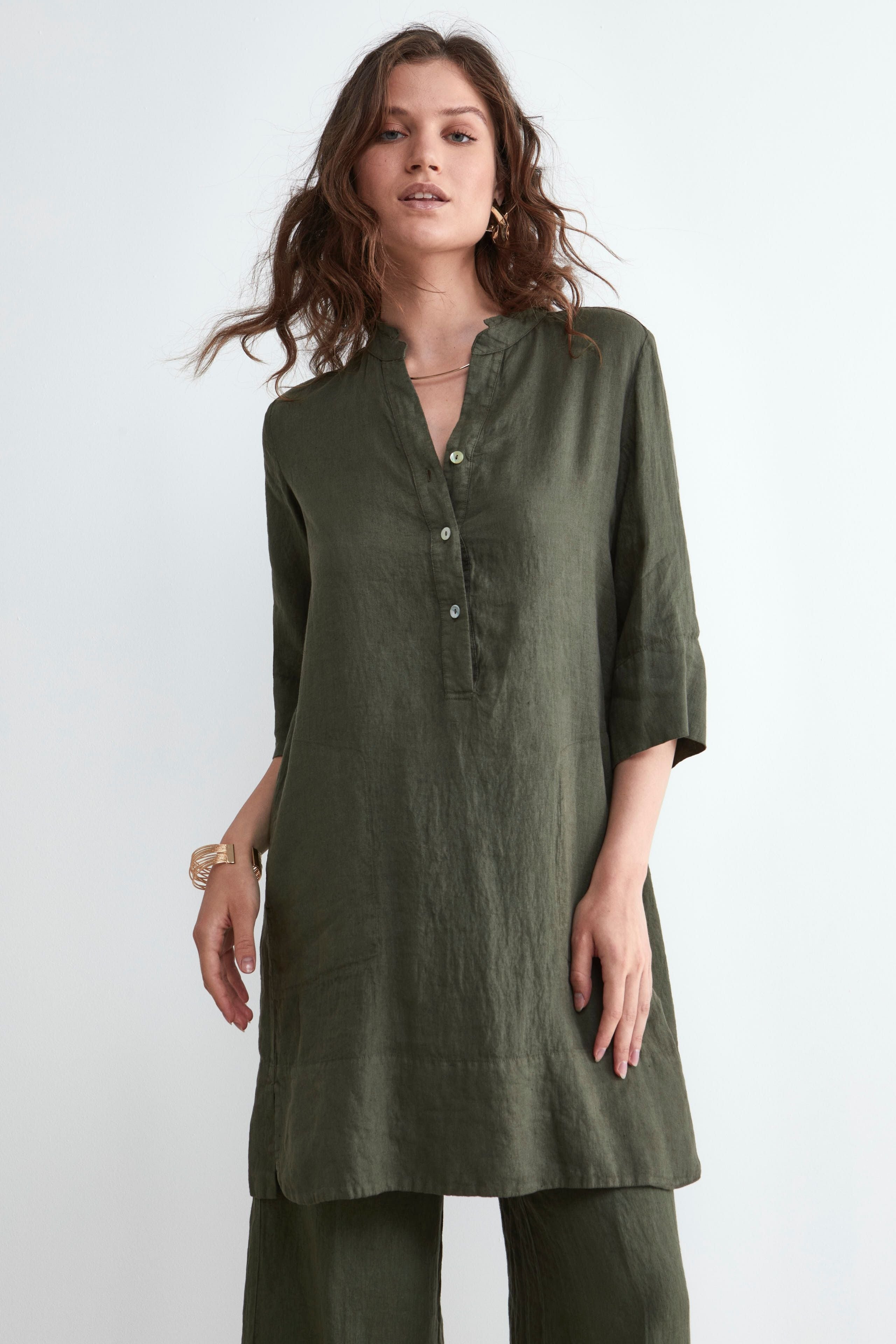 Soft Linen Dress - Brown