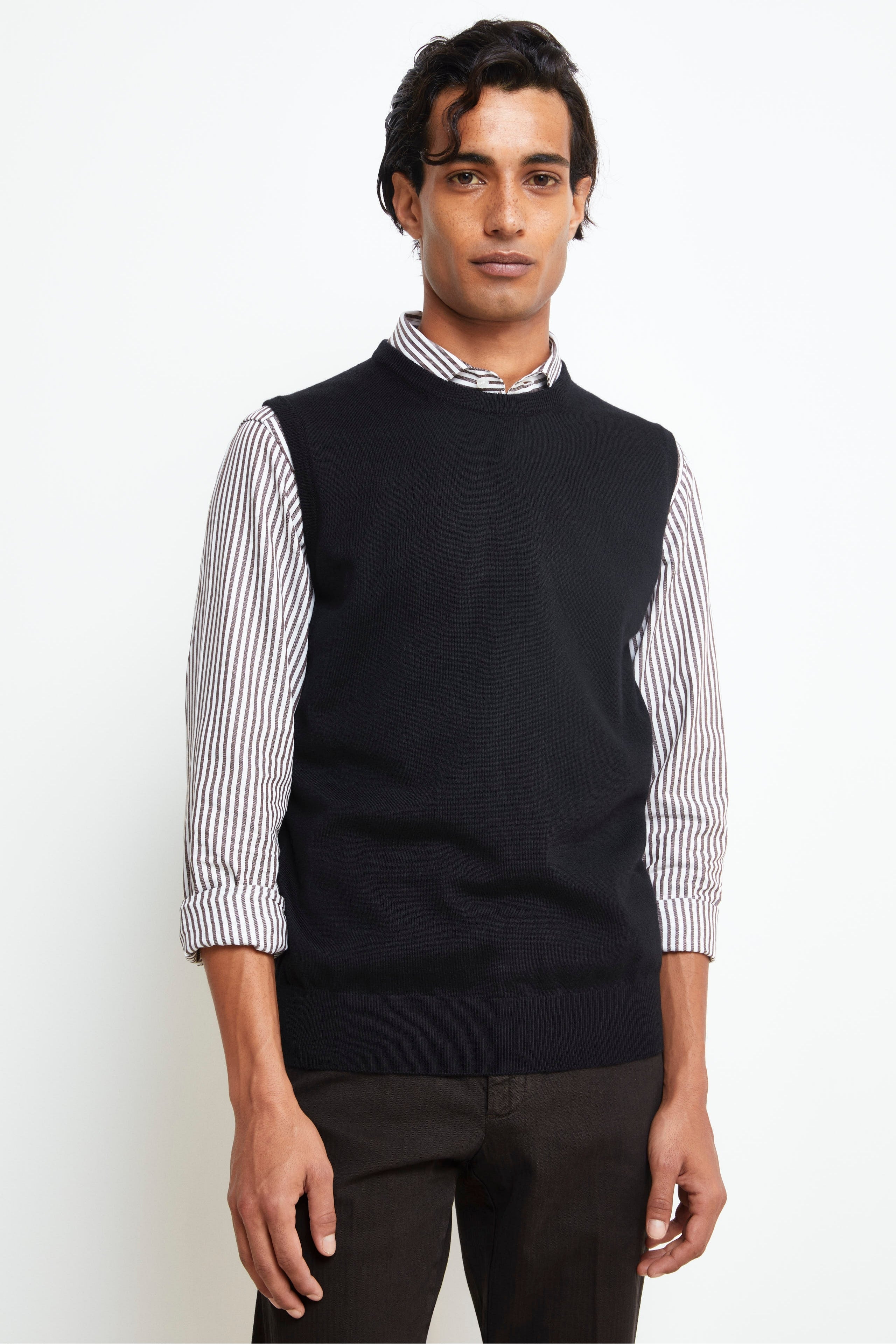 Crew Neck Merino Wool Gilet - BLACK