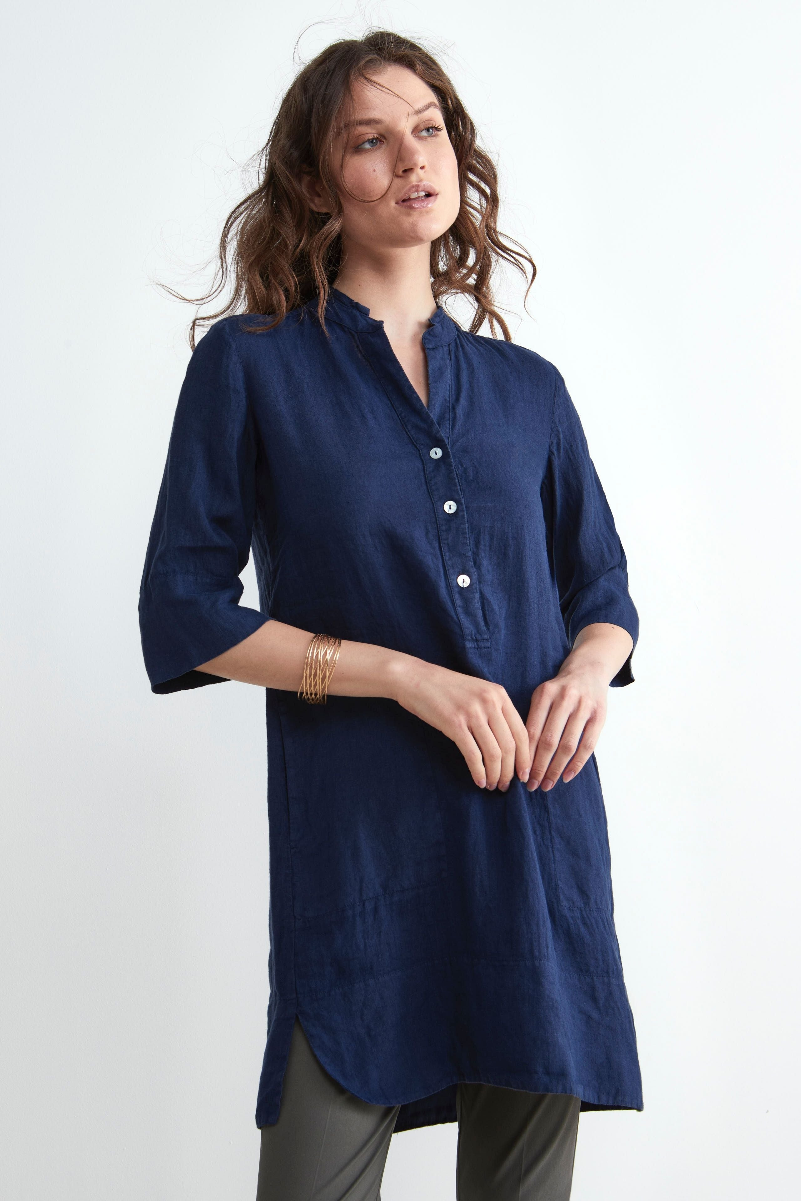 Robe de lin souple - Bleu