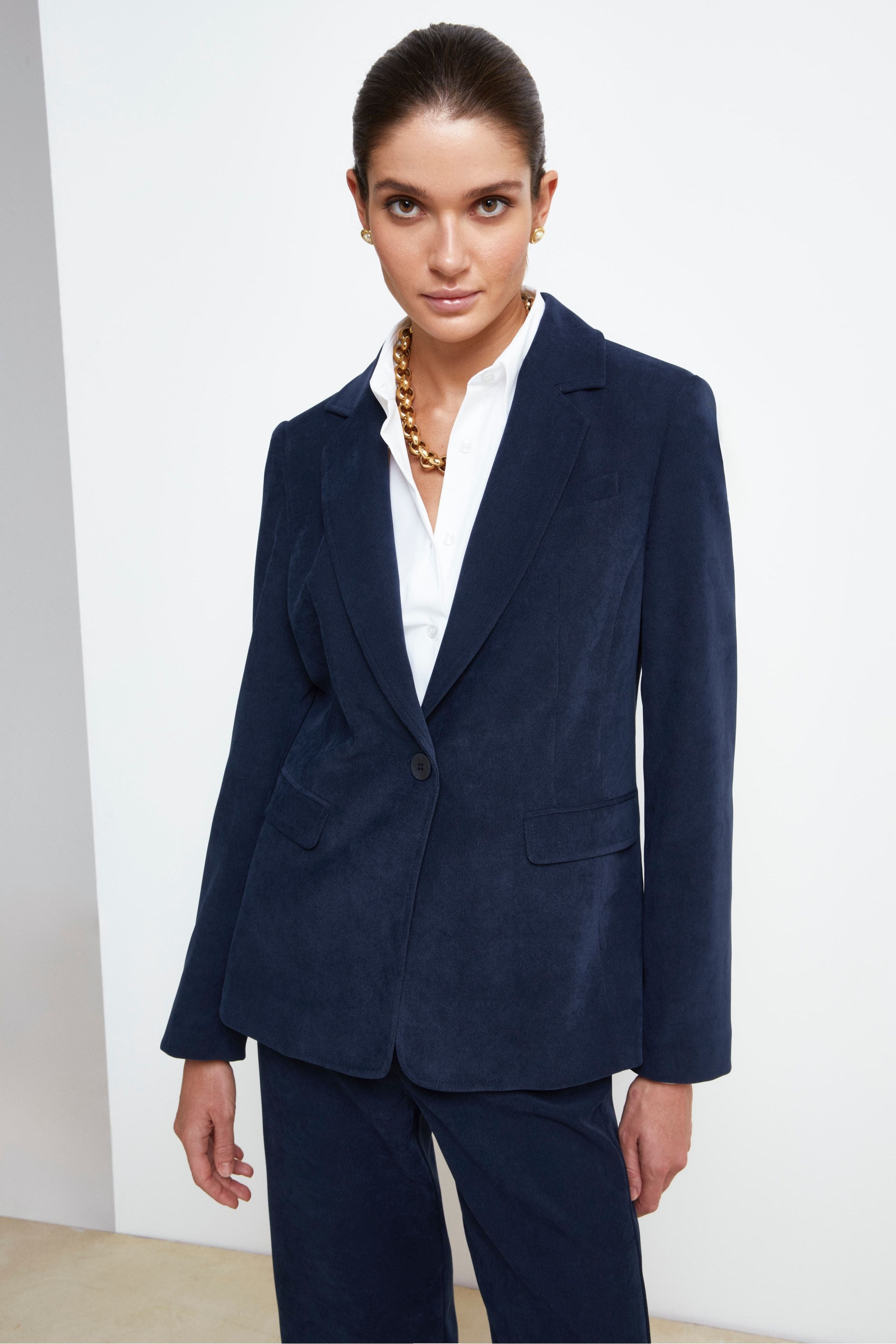 Single-Breasted Velvet Blazer - BLUE