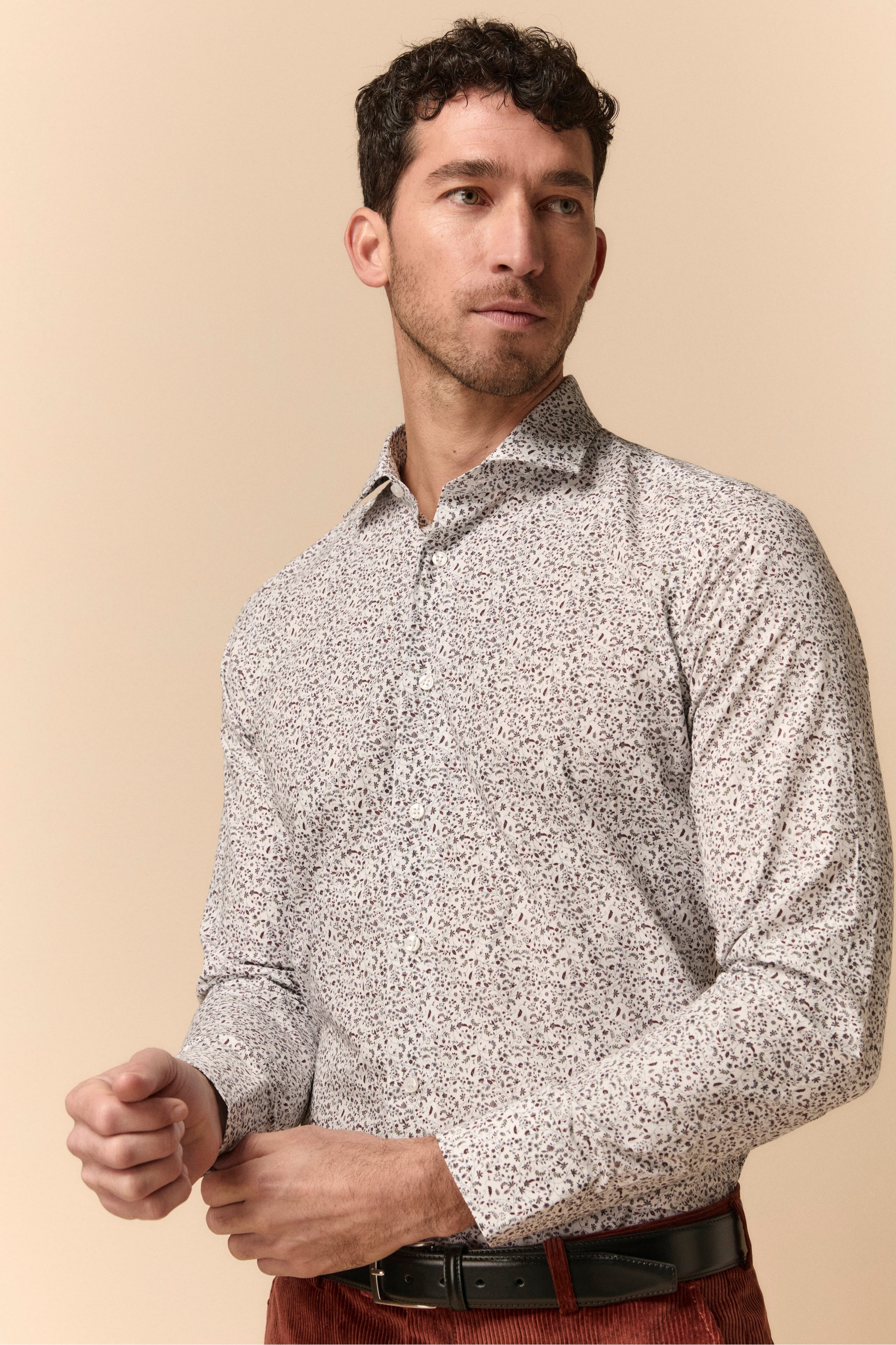 Slim Fit Patterned Shirt in Poplin - WHITE-RED PATTERN