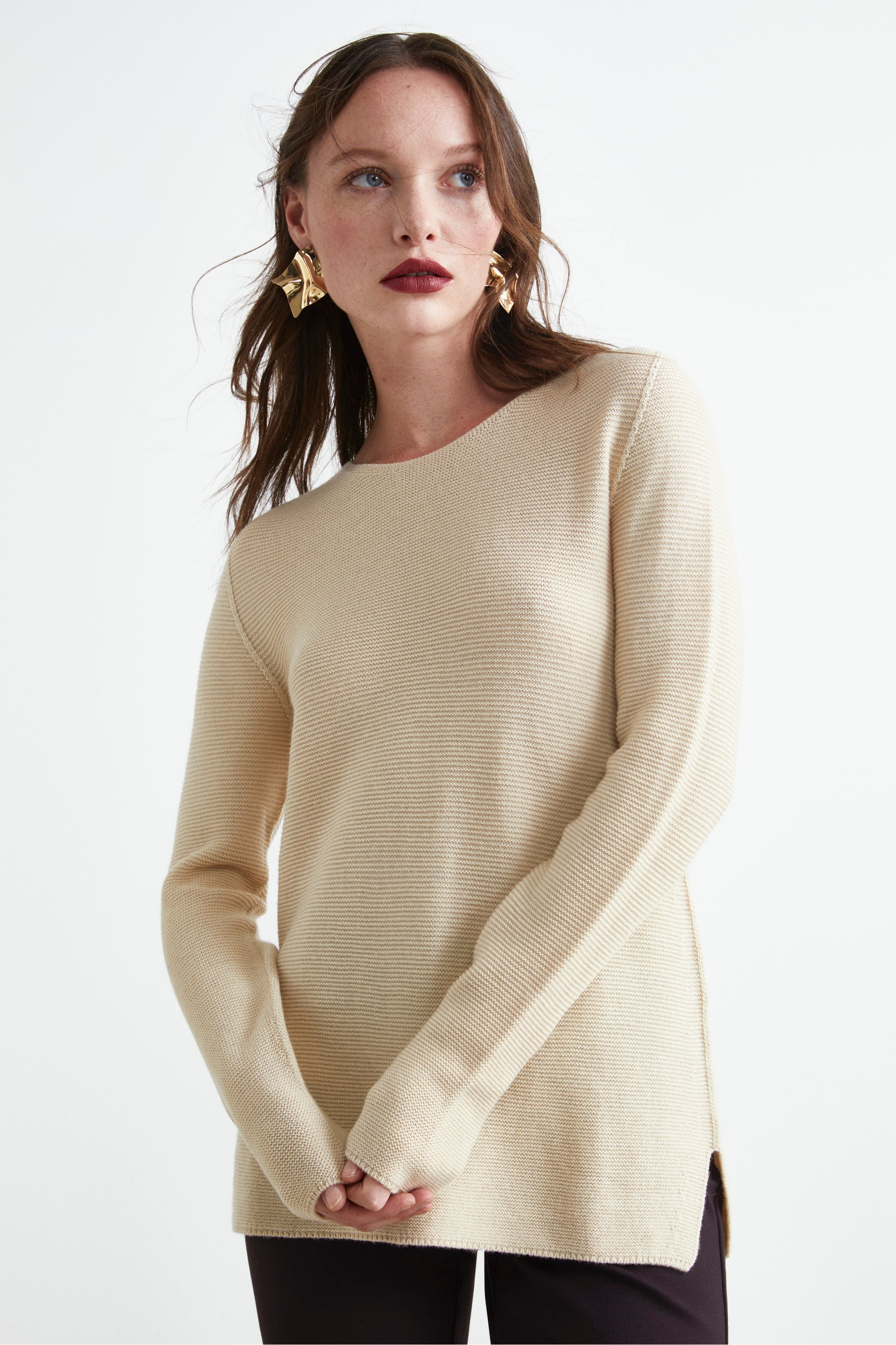  Boat Neck Sweater in Merino Wool - VANILLA