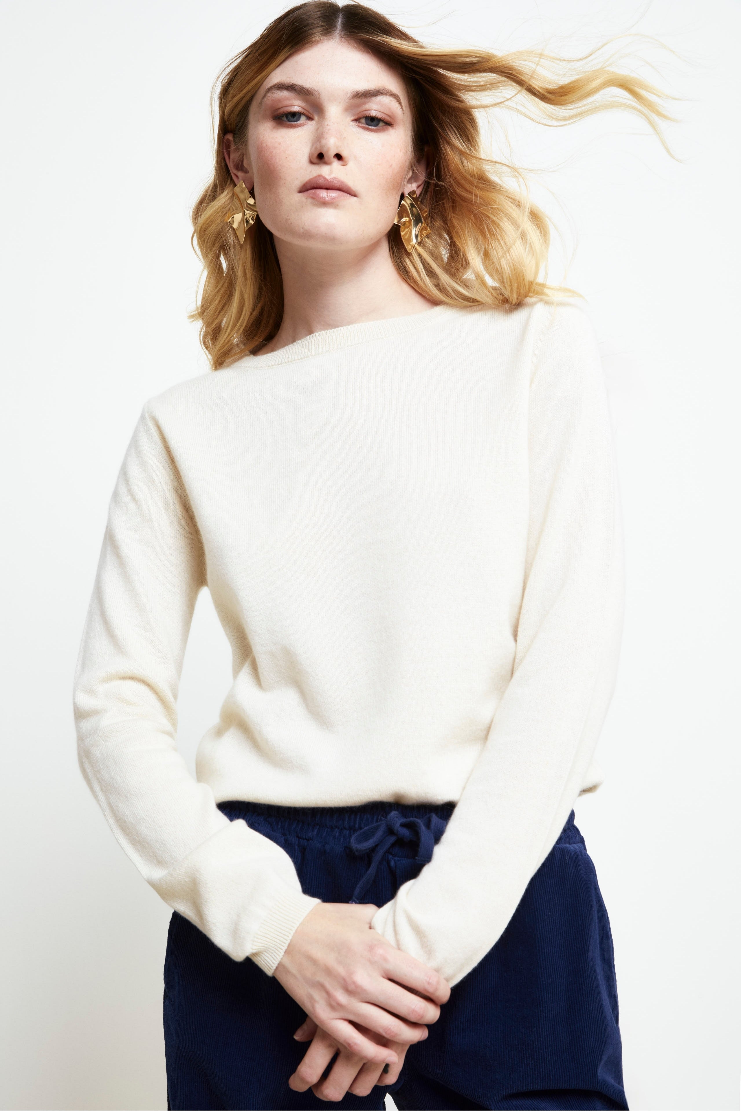 Silk and Cashmere Boatneck Pullover - Cream white