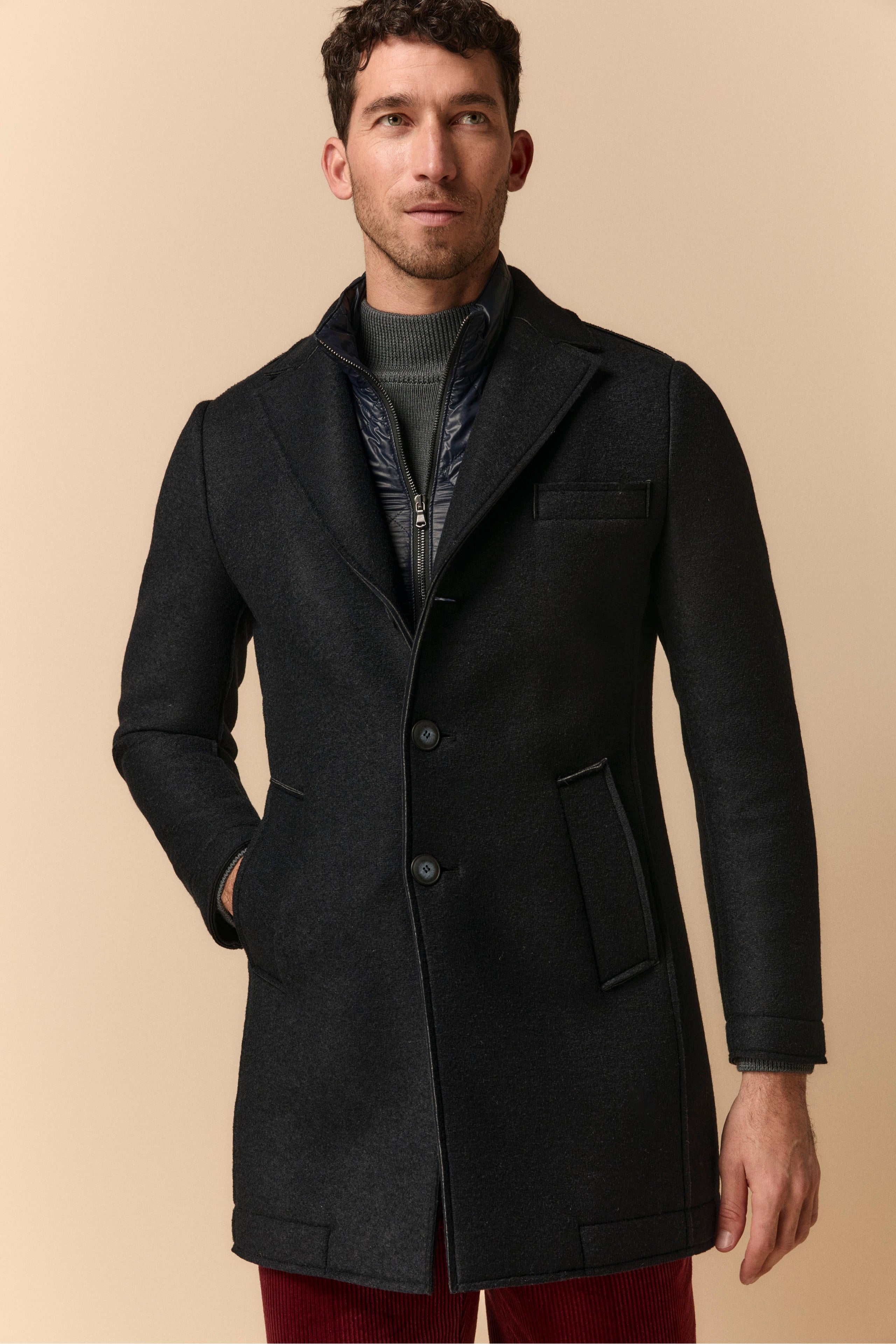 Manteau à Bords Bruts avec Gilet - Bleu nuit