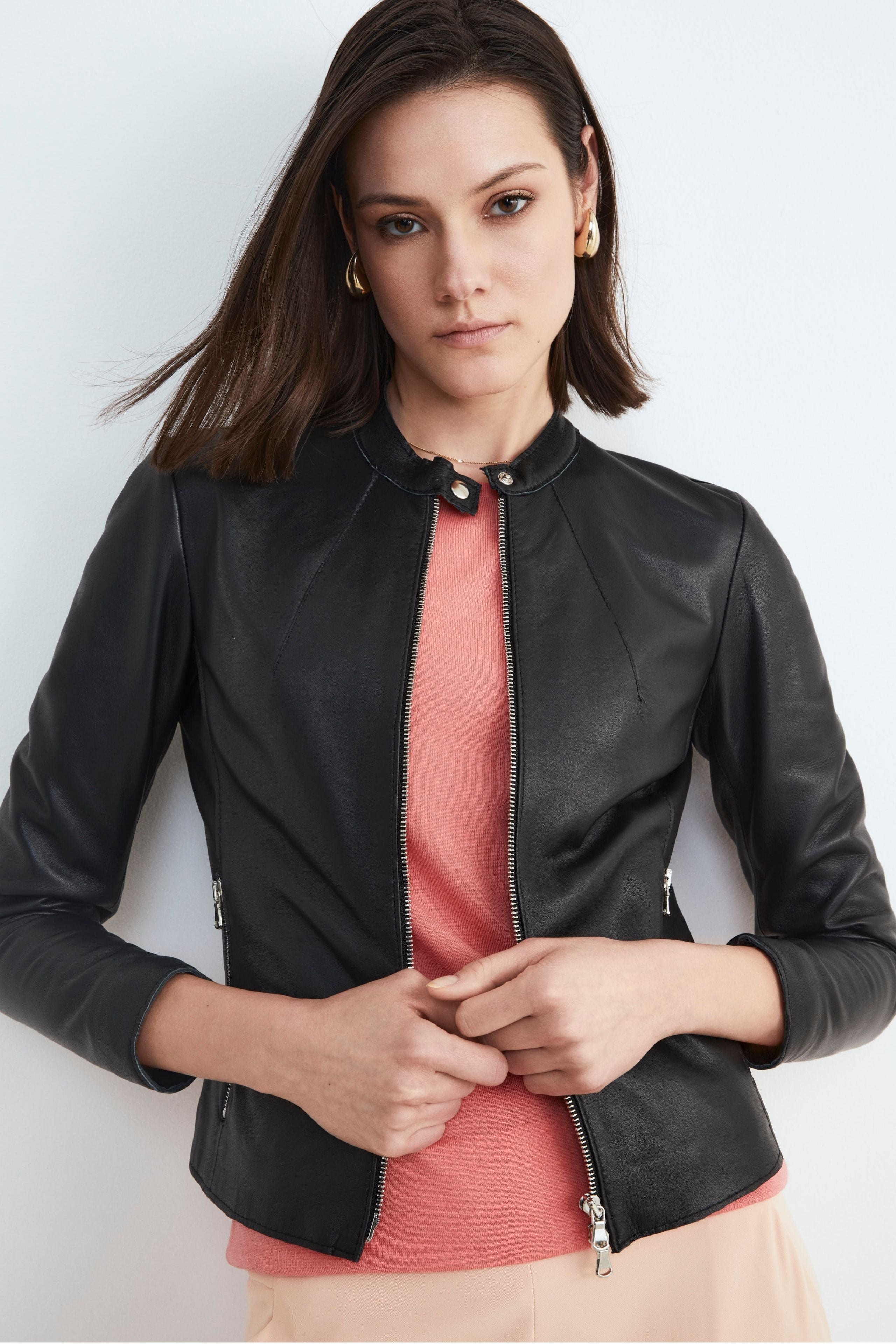 Veste en cuir pour femme - NOIR