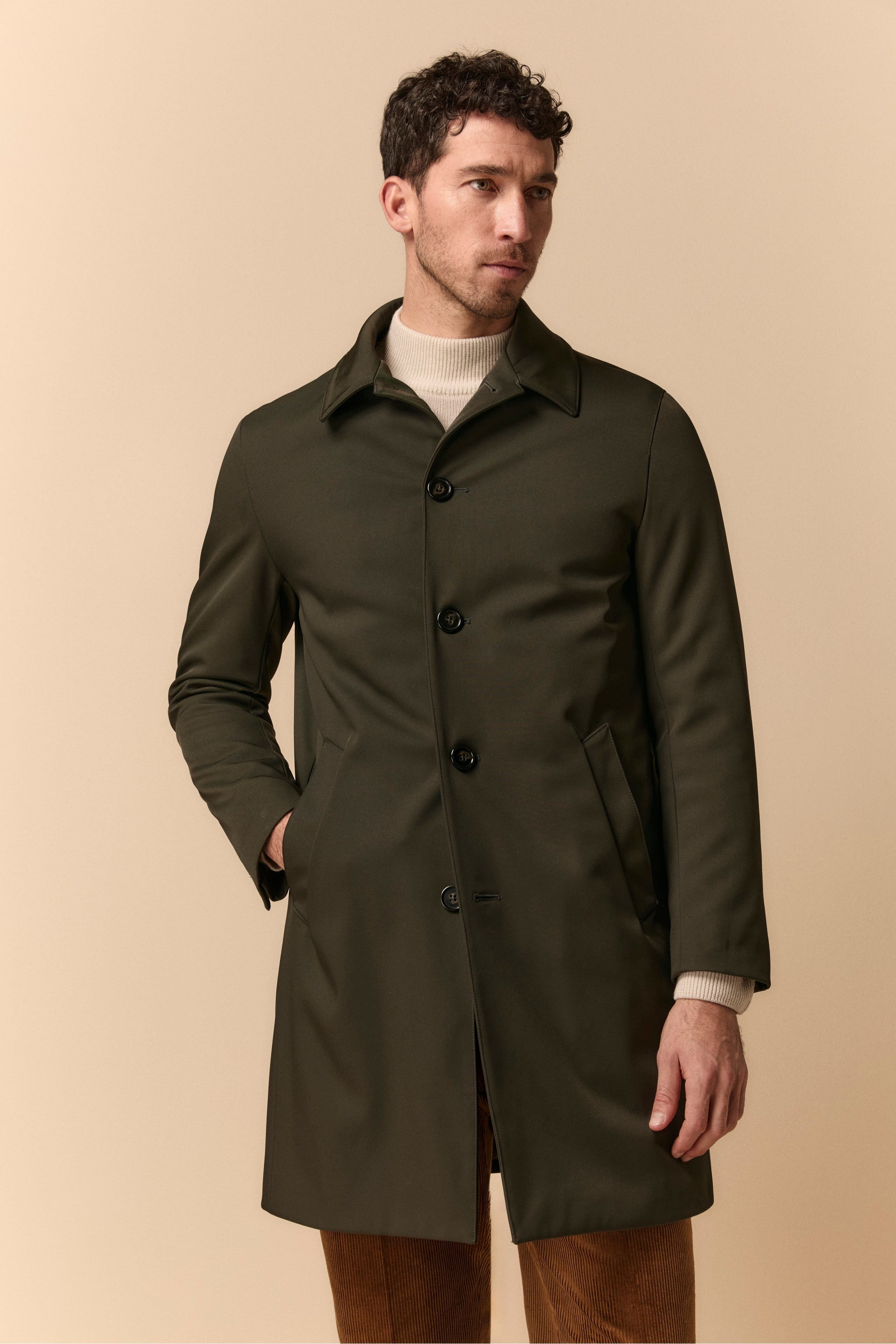 Lined Winter Trench Coat - GREEN