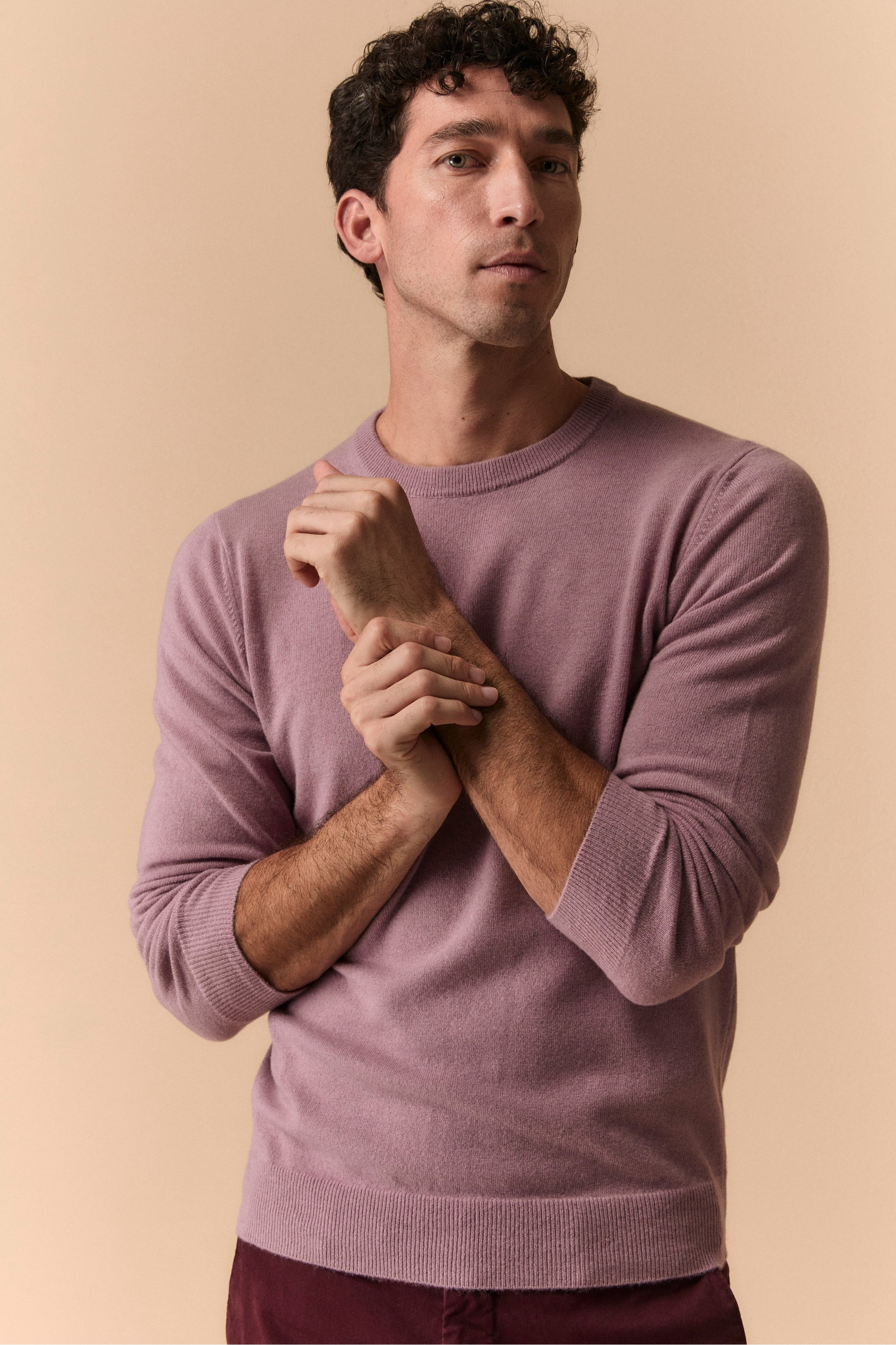 Crew-neck sweater in wool - MAUVE