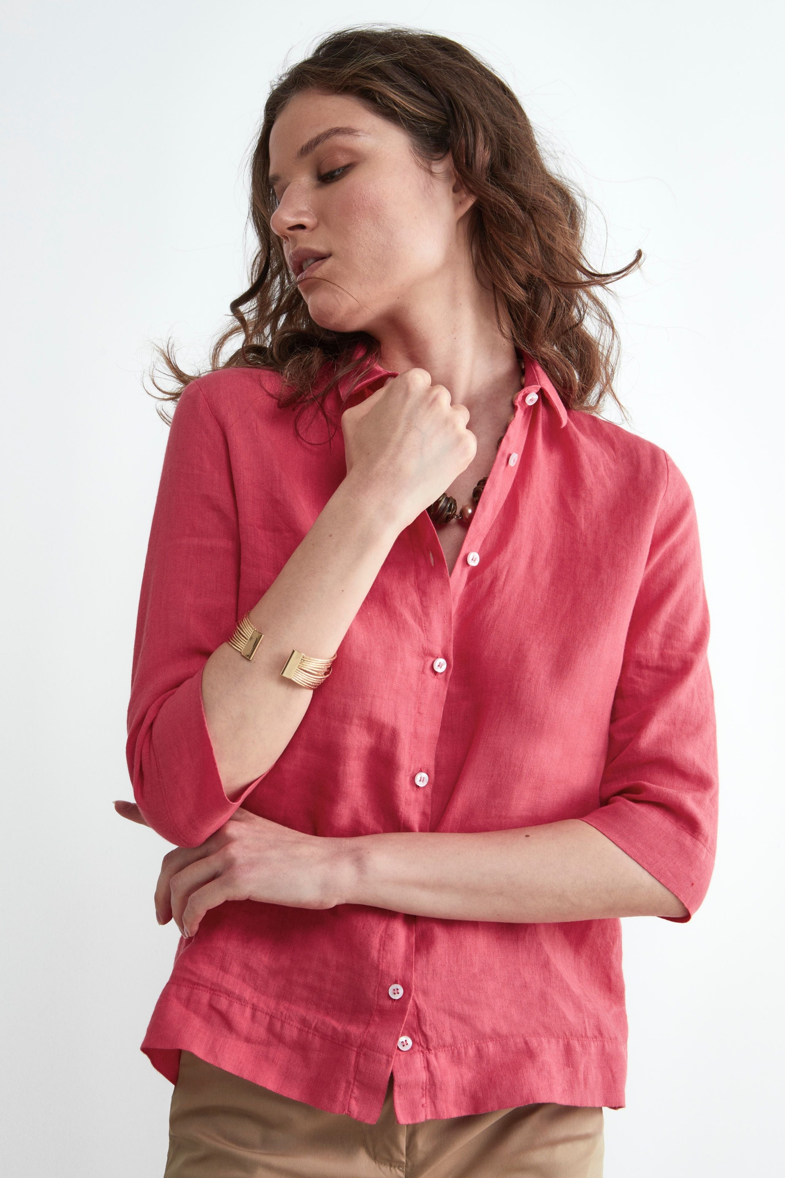 Chemise régulière en lin - Rose corail