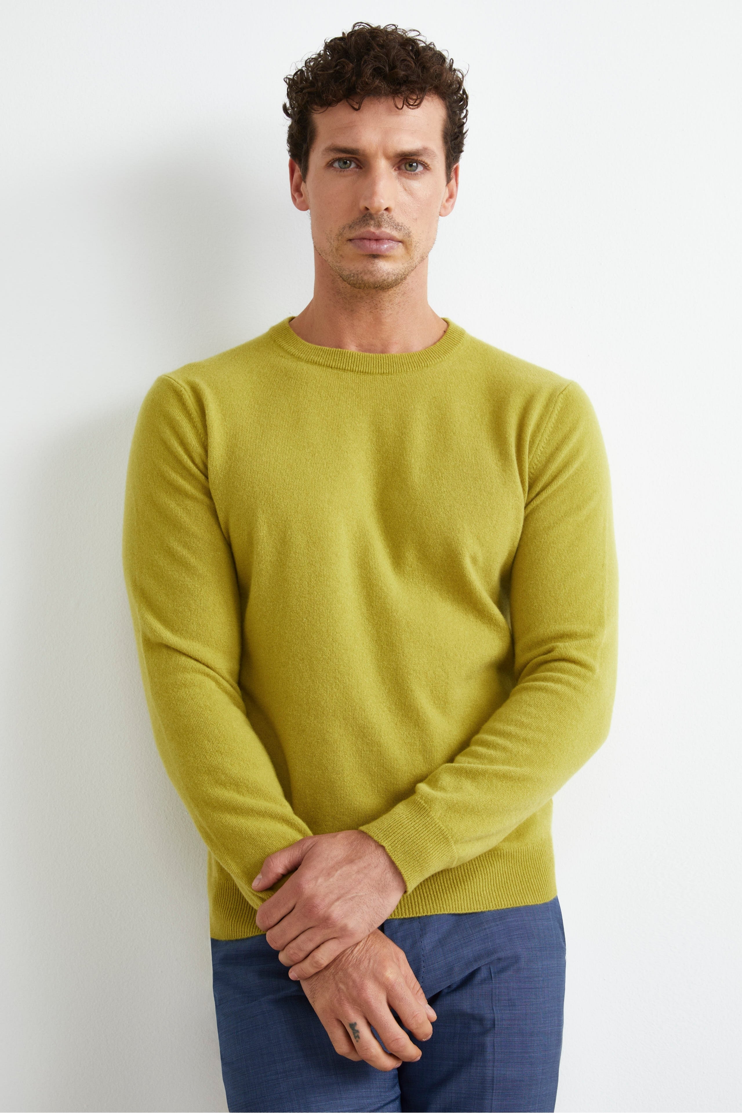 Crew-neck sweater in wool - LIME