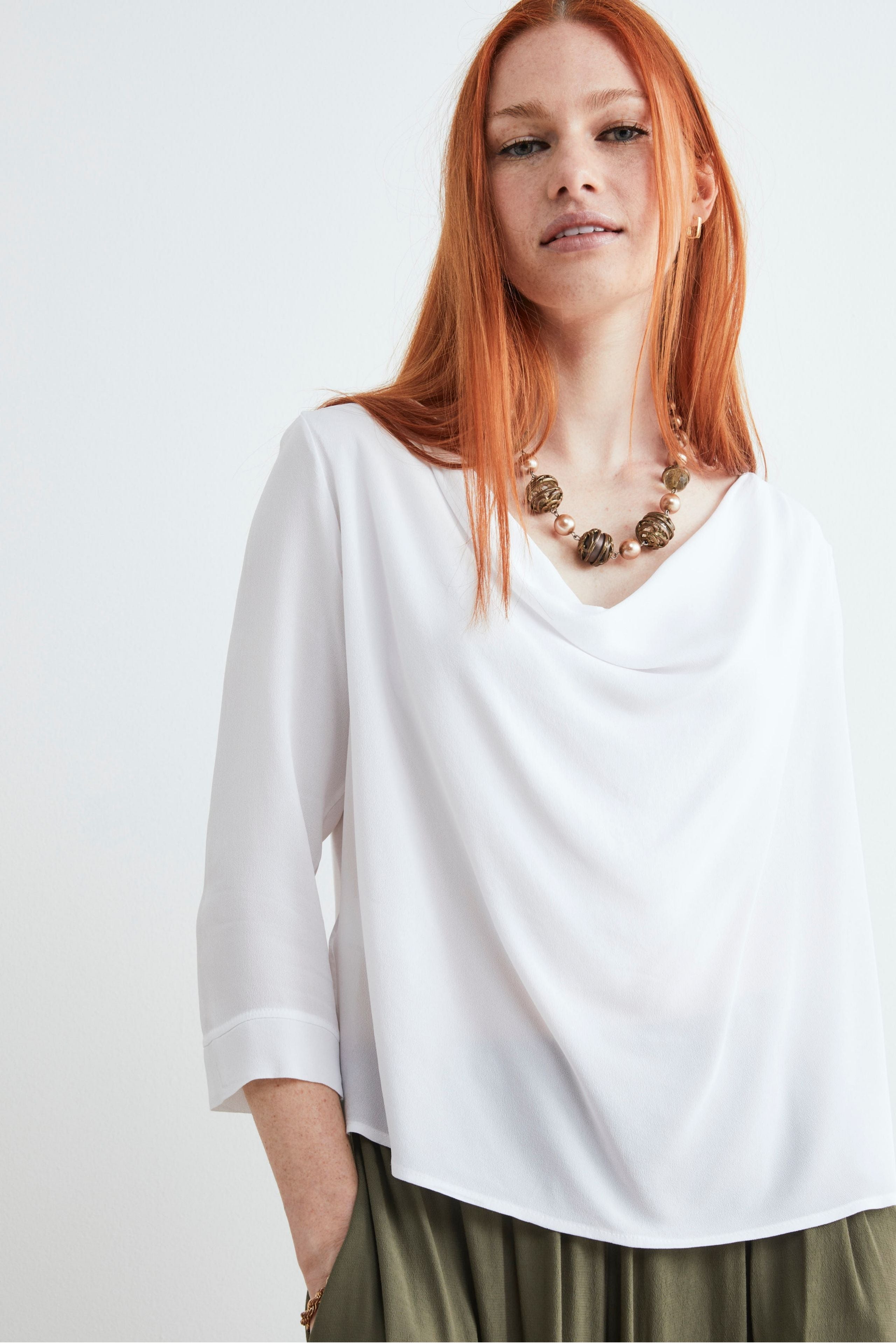 Blouse with soft neckline - CREAM