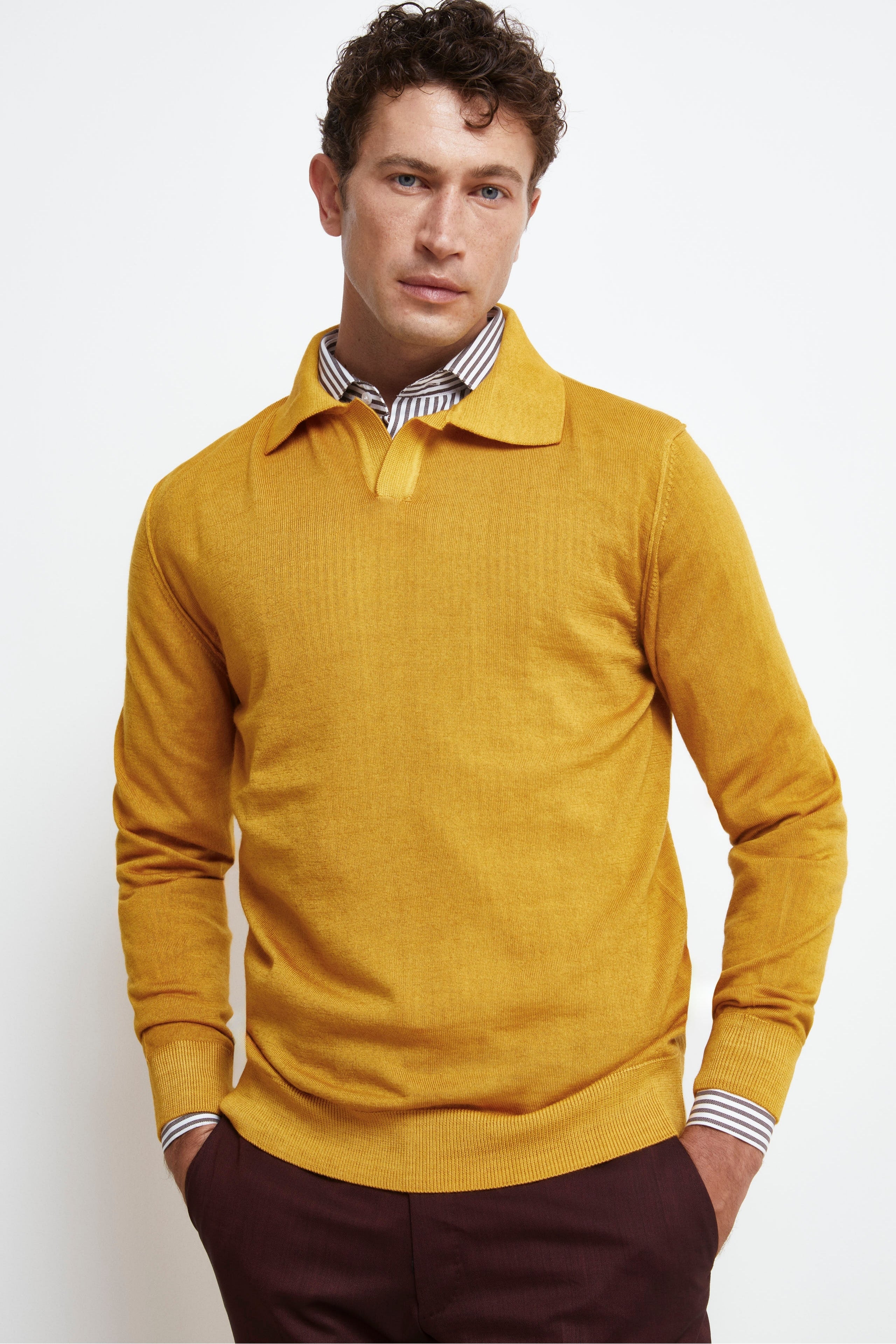 Merino wool derby polo shirt - Mustard