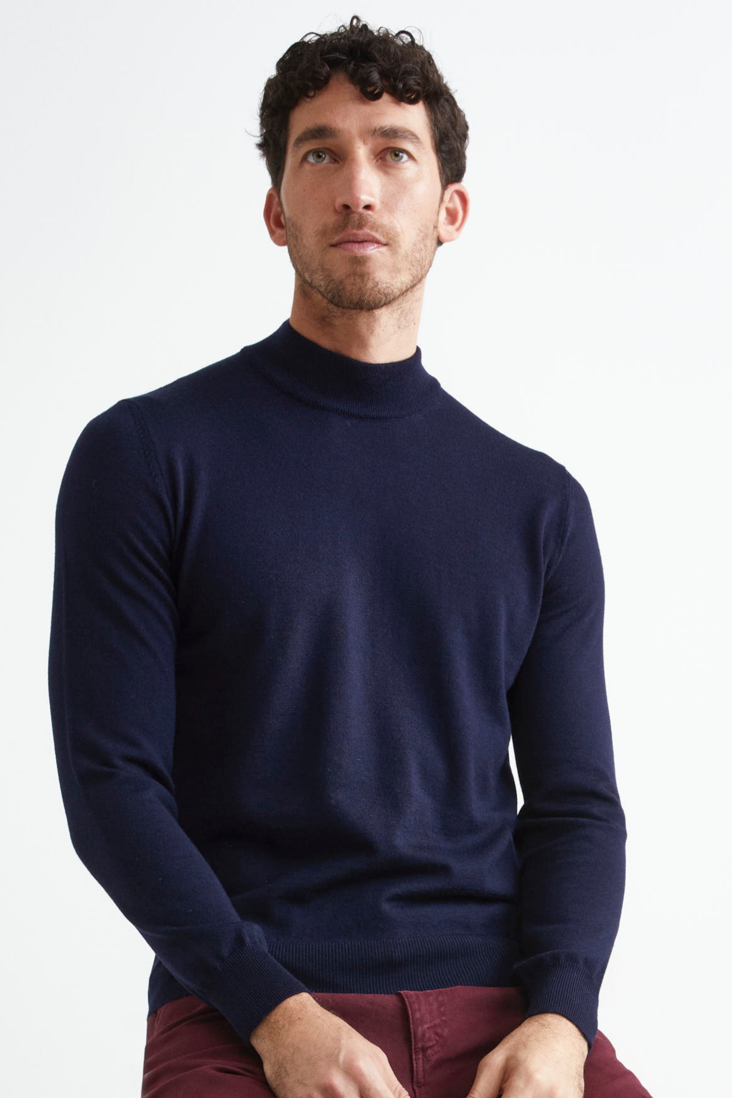 Rollkragenpullover aus Merinowolle - BLAU