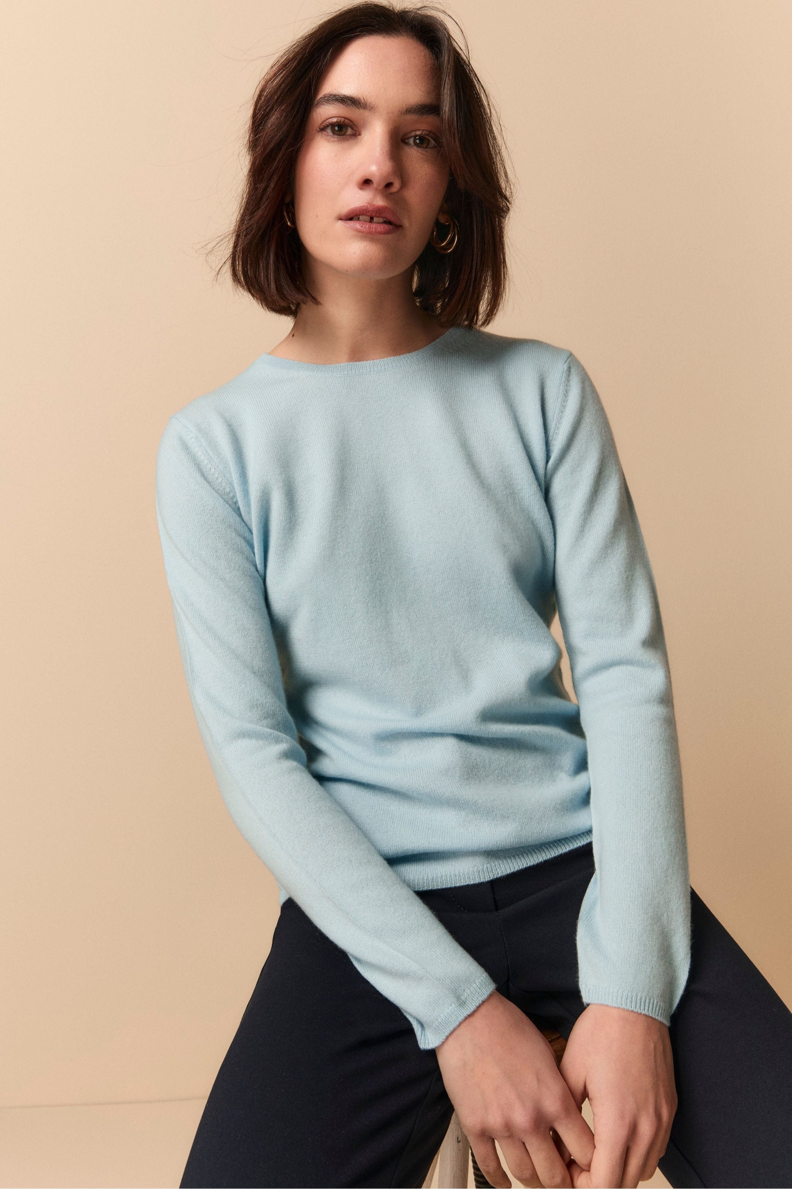 Regular Fit Crew Neck Sweater in Cashmere - Light blue