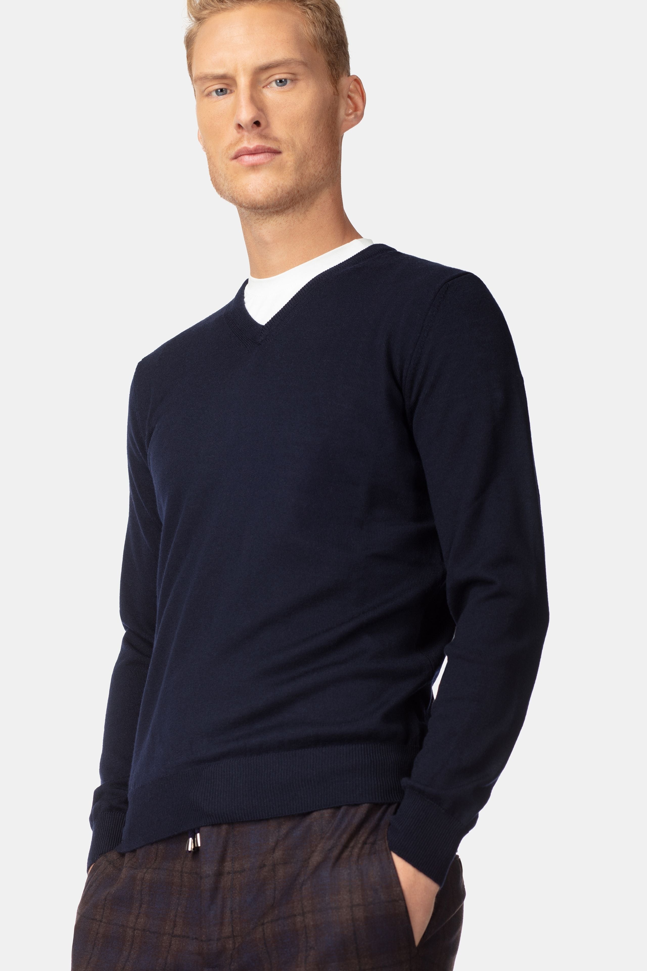 Wool V-neck jumper - BLUE