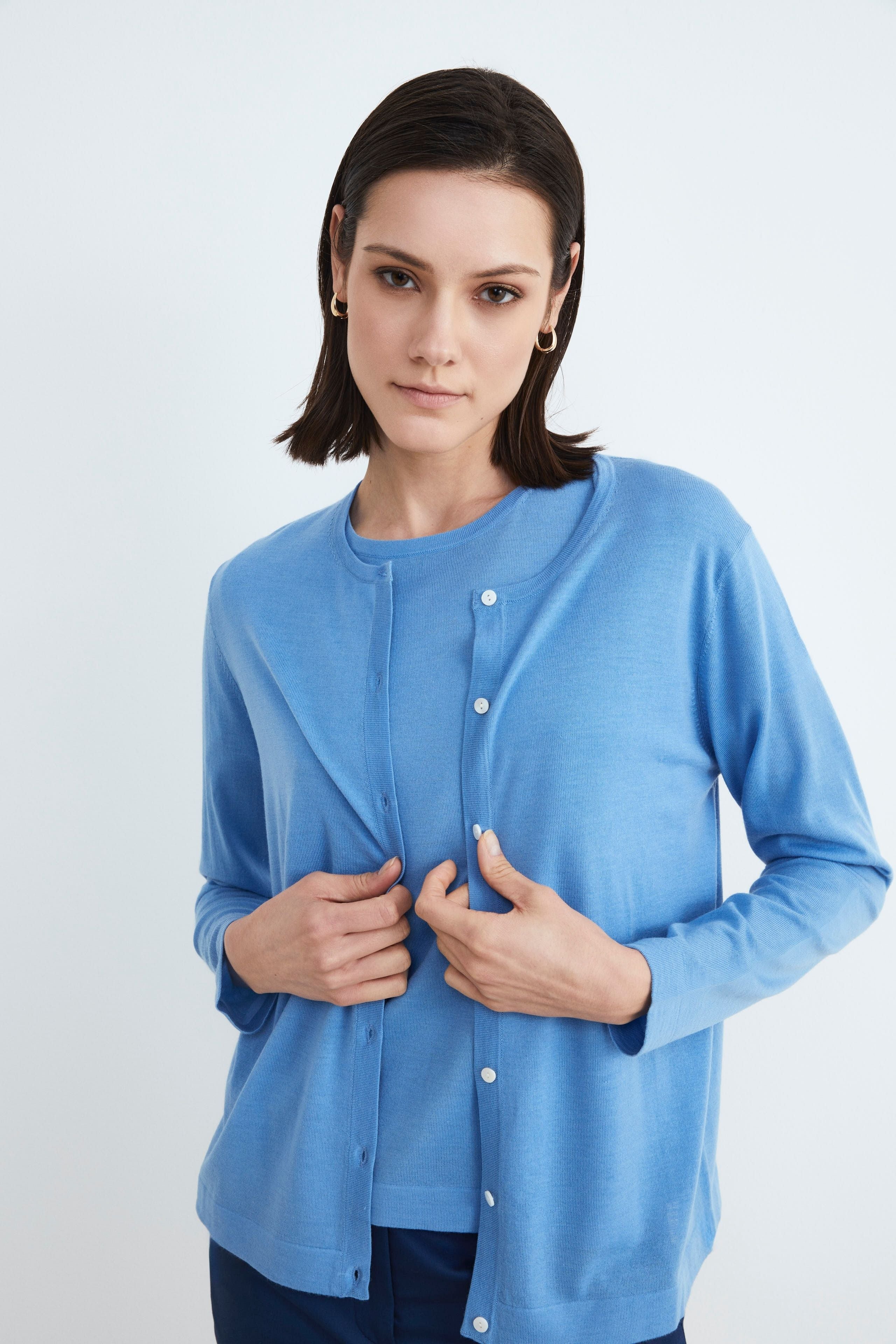 Twin-set en laine pour femmes - Bleu clair