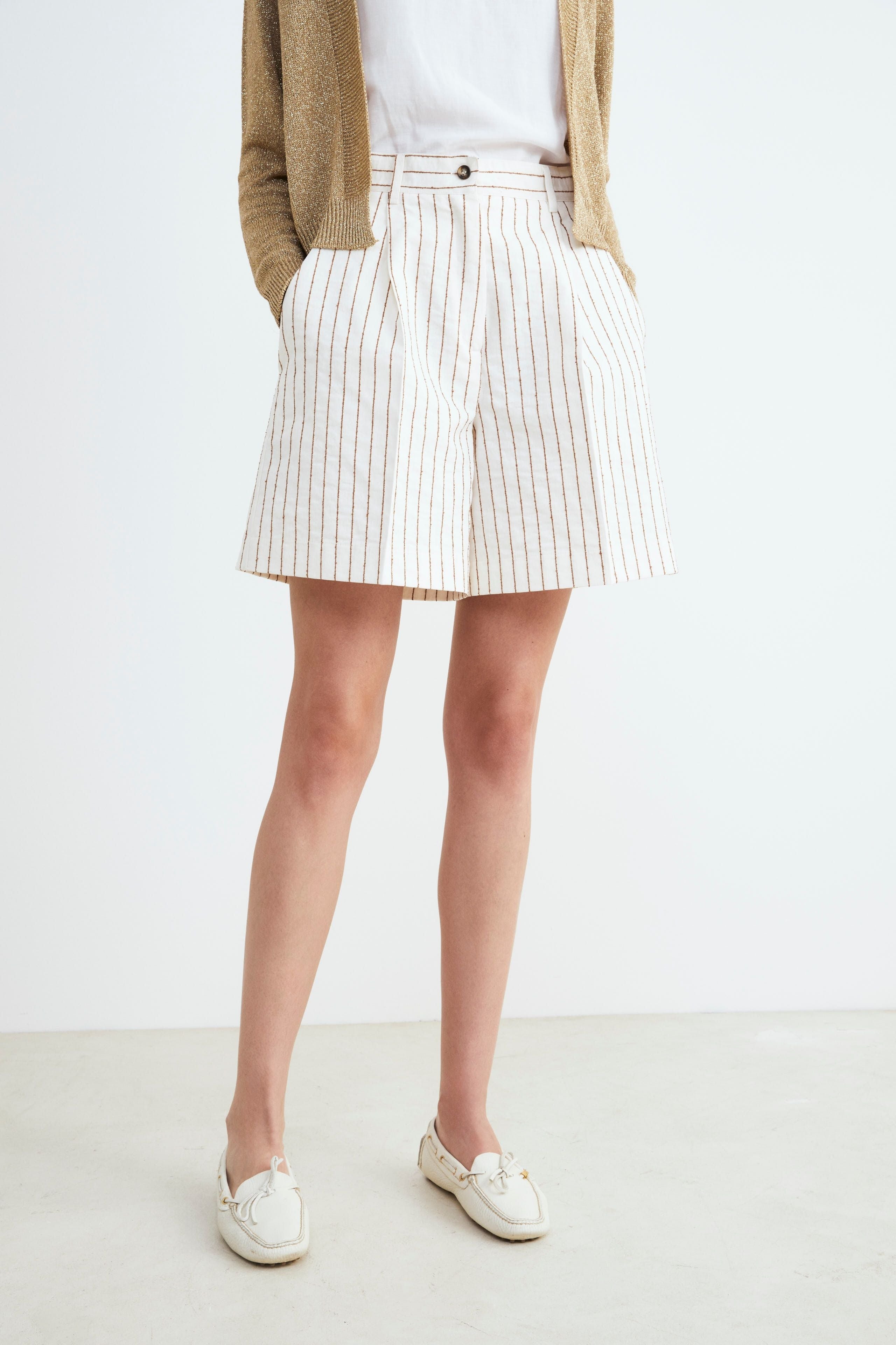 Women’s striped shorts - IVORY PATTERN