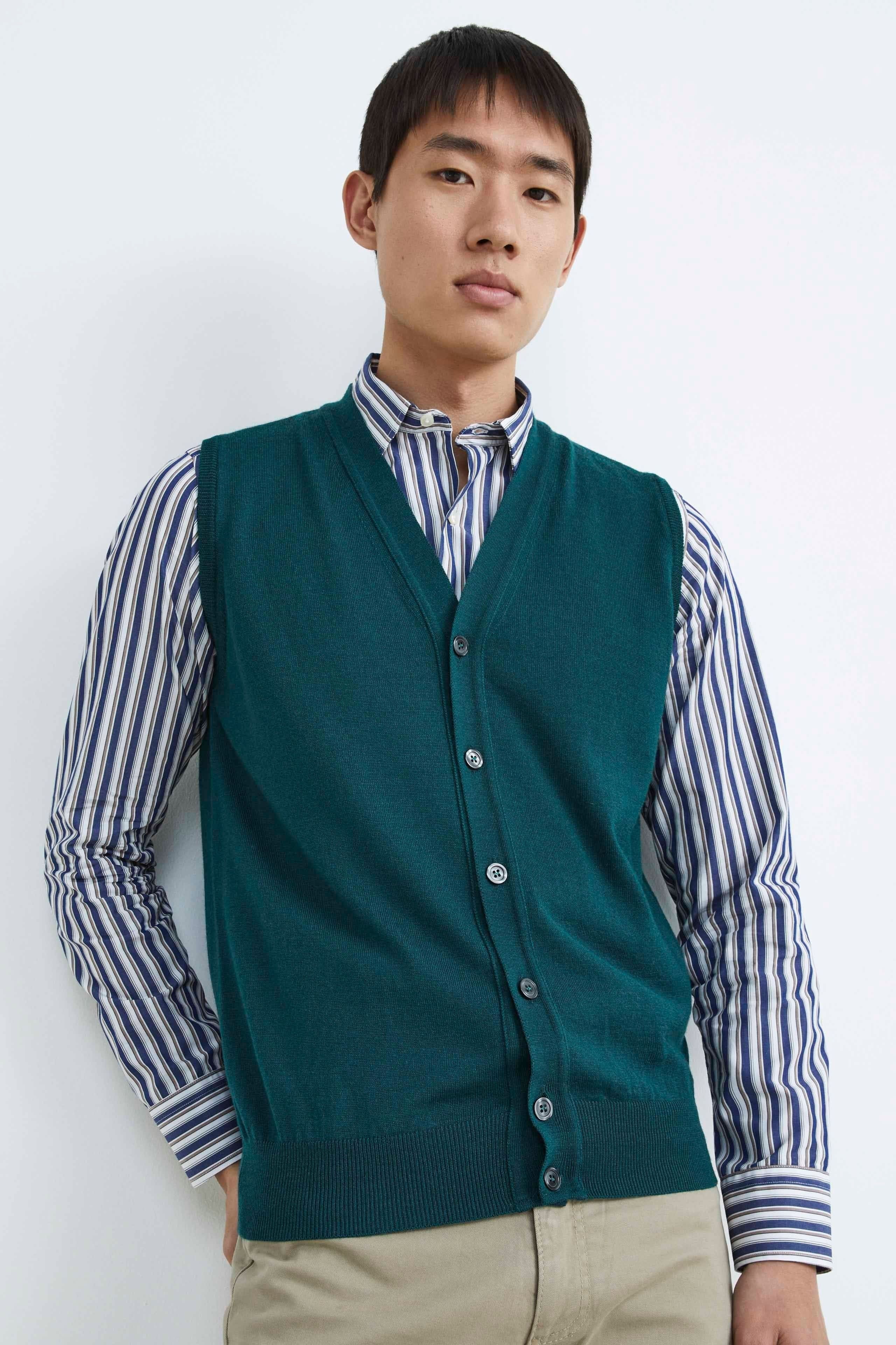 Wool waistcoat with buttons - Dark green