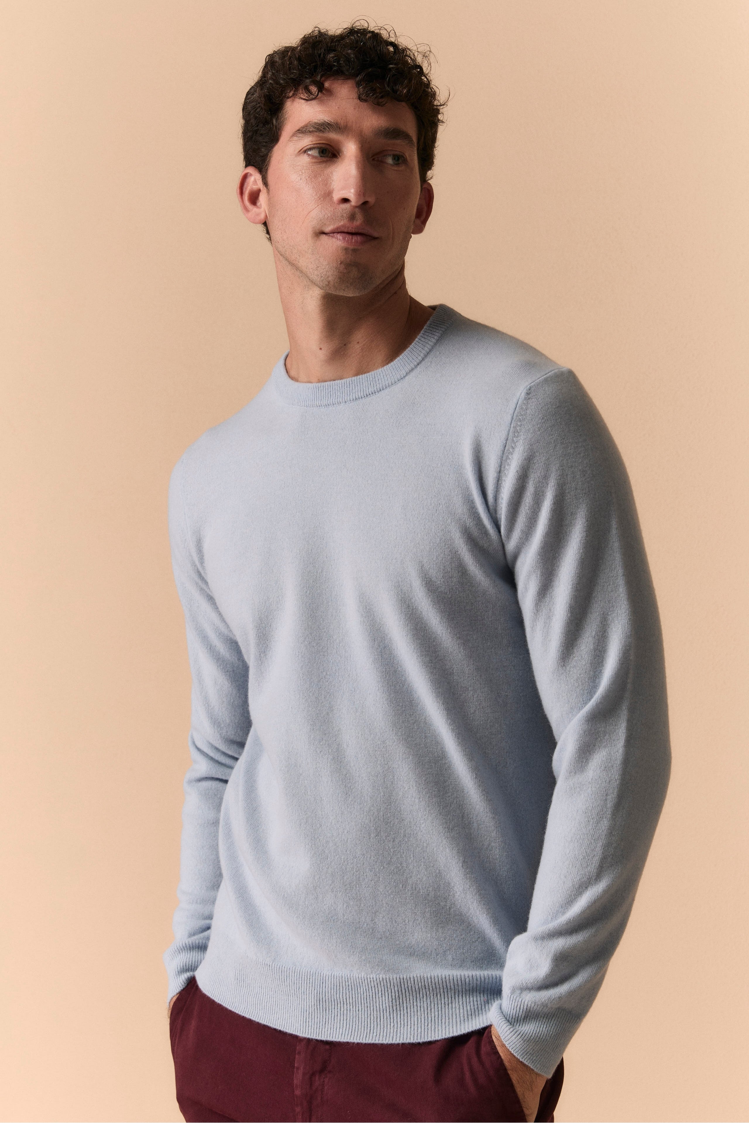 Crew-neck sweater in wool - Light blue